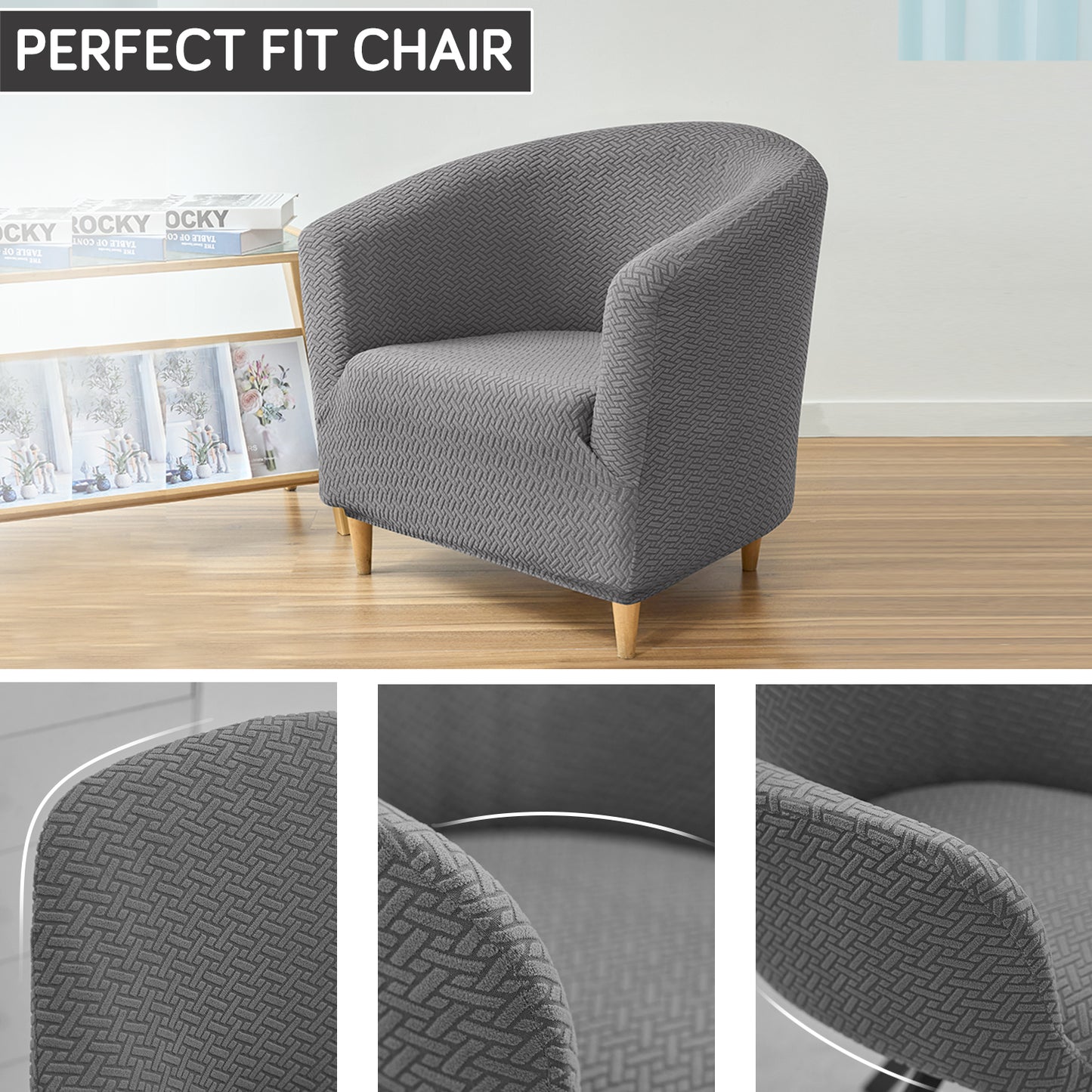 HOKIPO Premium Jacquard Stretchable Tub Chair Cover Slipcover, Grey