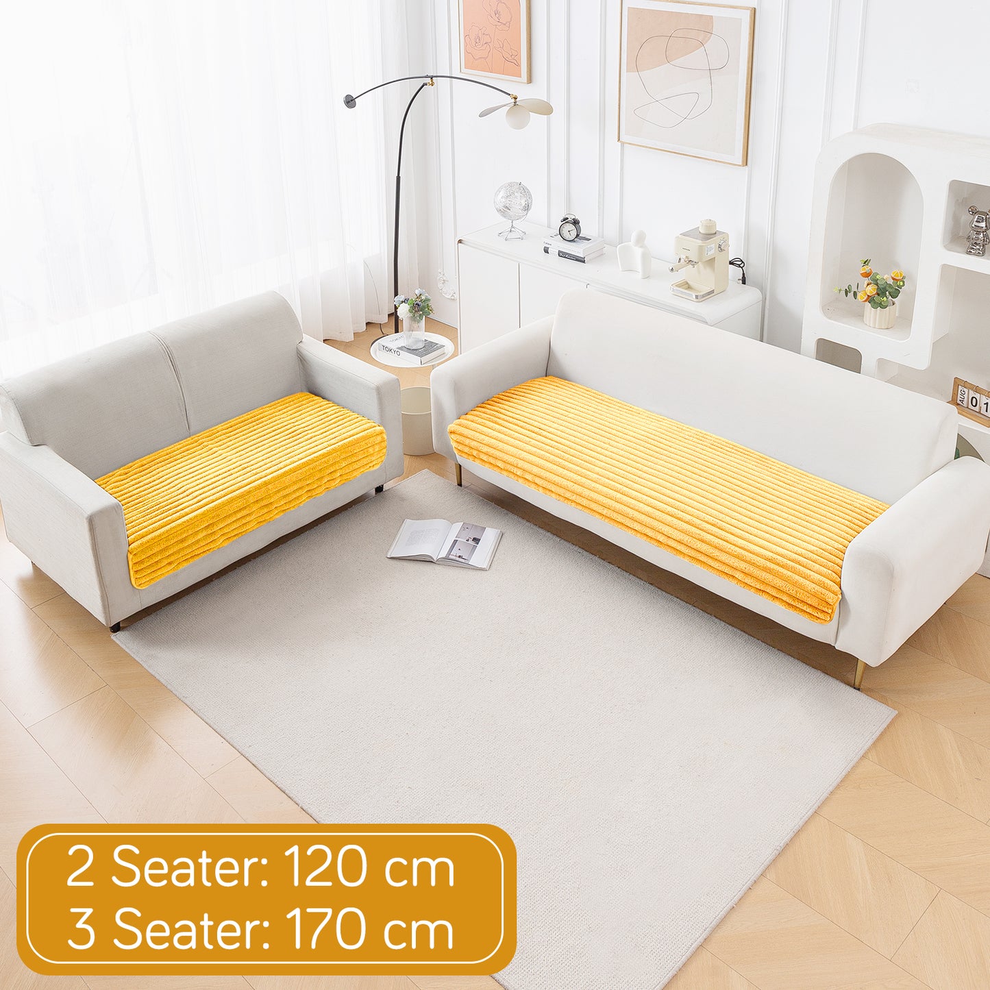 Faux Rabbit Fur Sofa Cover Combination Set, 'Snuggle Fur Series' Mustard Yellow