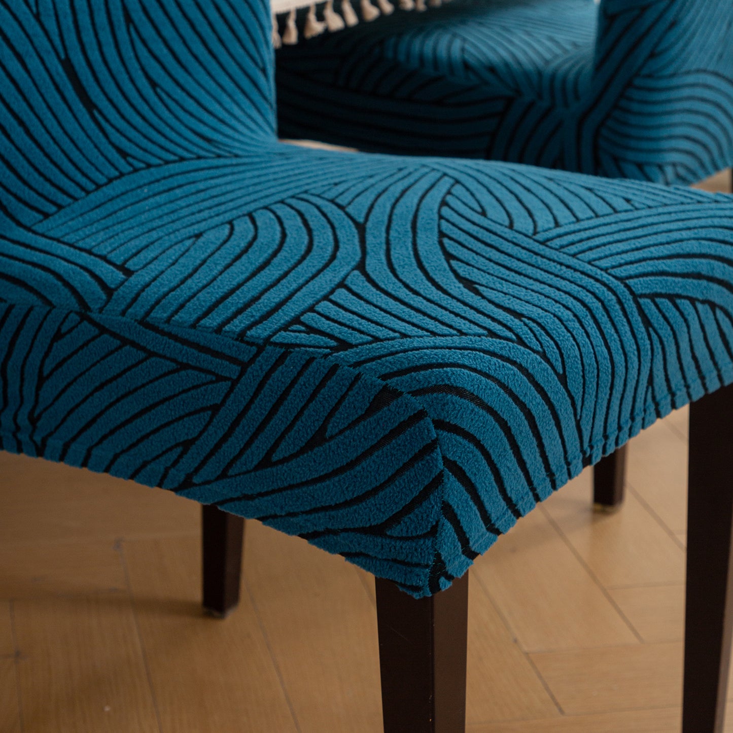 WaveLine Series 180 GSM Jacquard Chair Cover Set of 1/2/4/6, Teal Green
