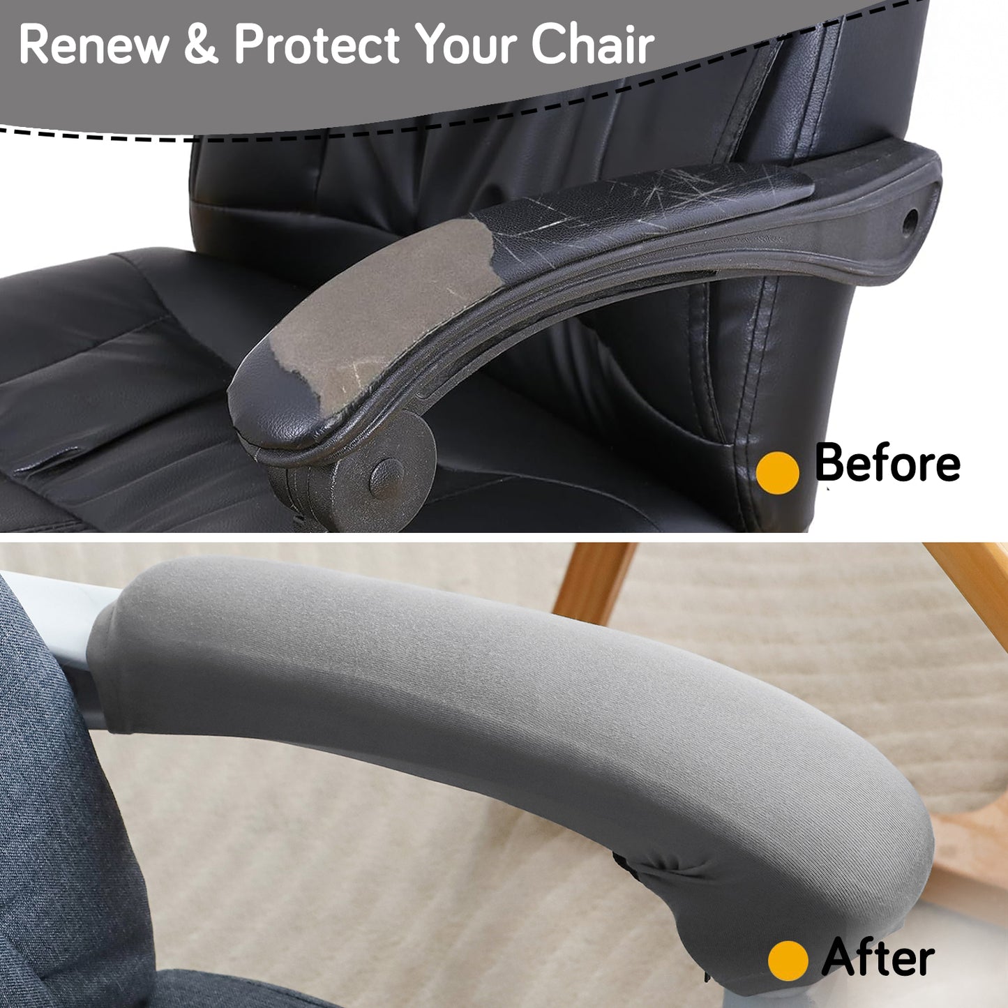 140gsm Armrest Covers for Office Chair (Zipper Style), 1 Pair, Smoke Grey