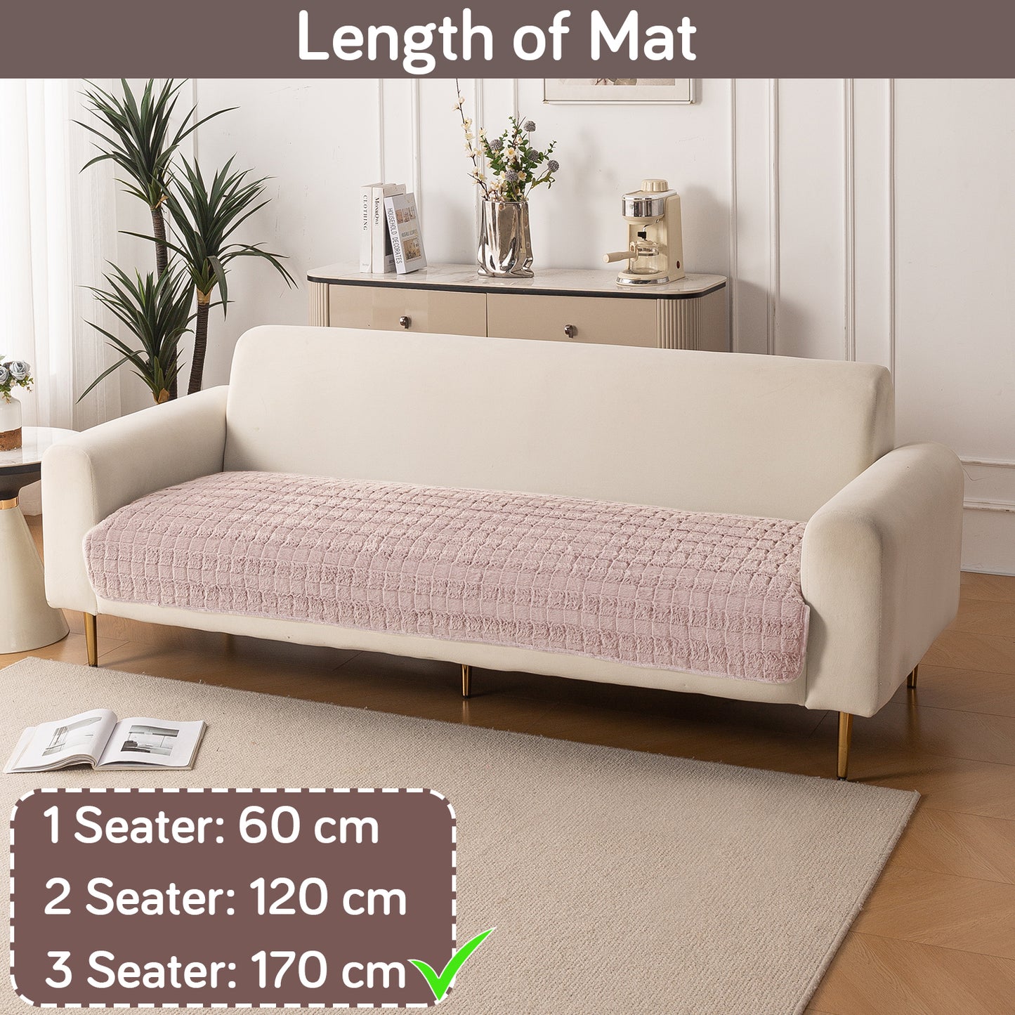 Premium Plush Anti Slip Sofa Mat for 1/2/3 Seater, Beige