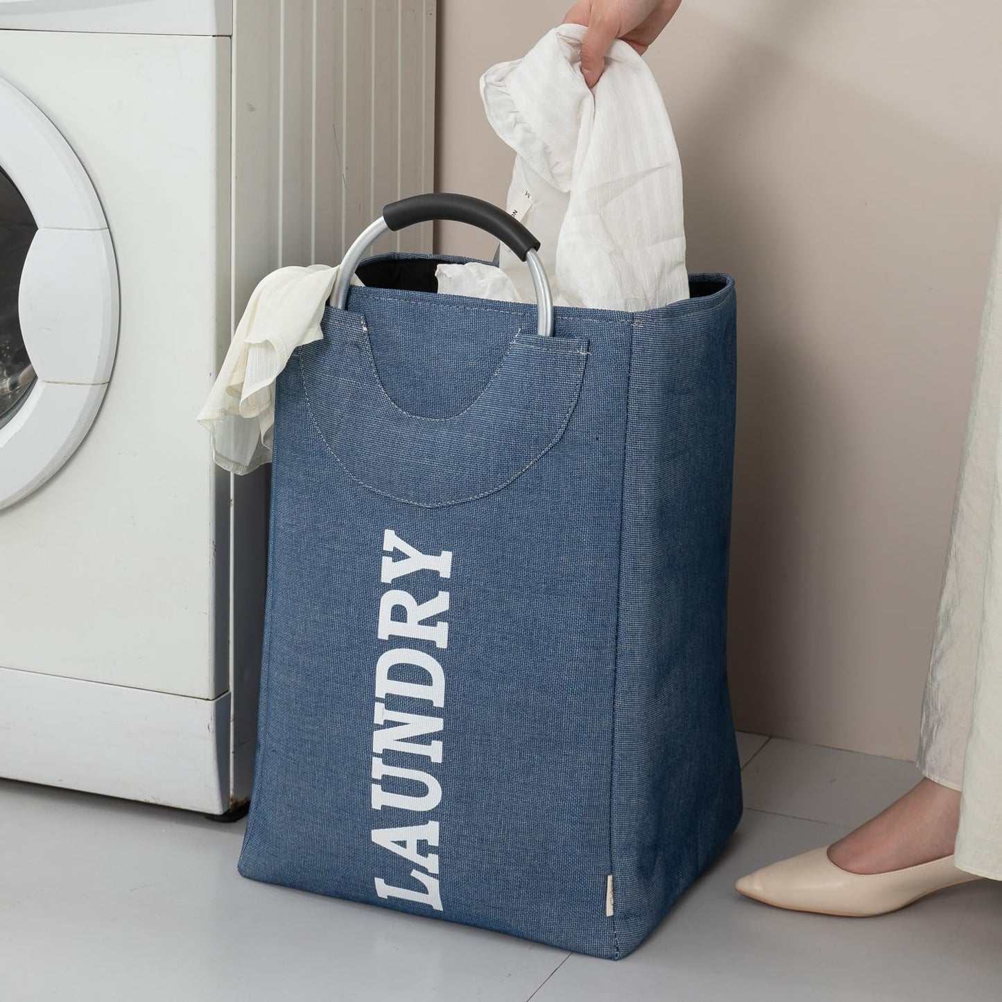 Foldable Laundry Bag with Handles, 40L - Blue
