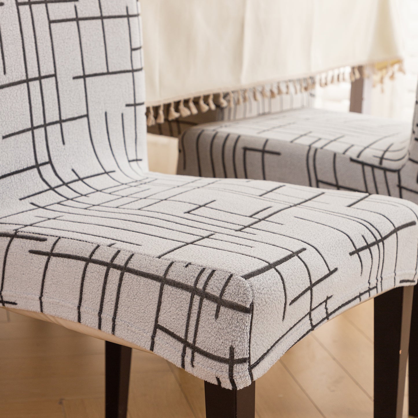 'Crossline Series' 180 GSM Jacquard Chair Cover Set 1/2/4/6, Dark Grey