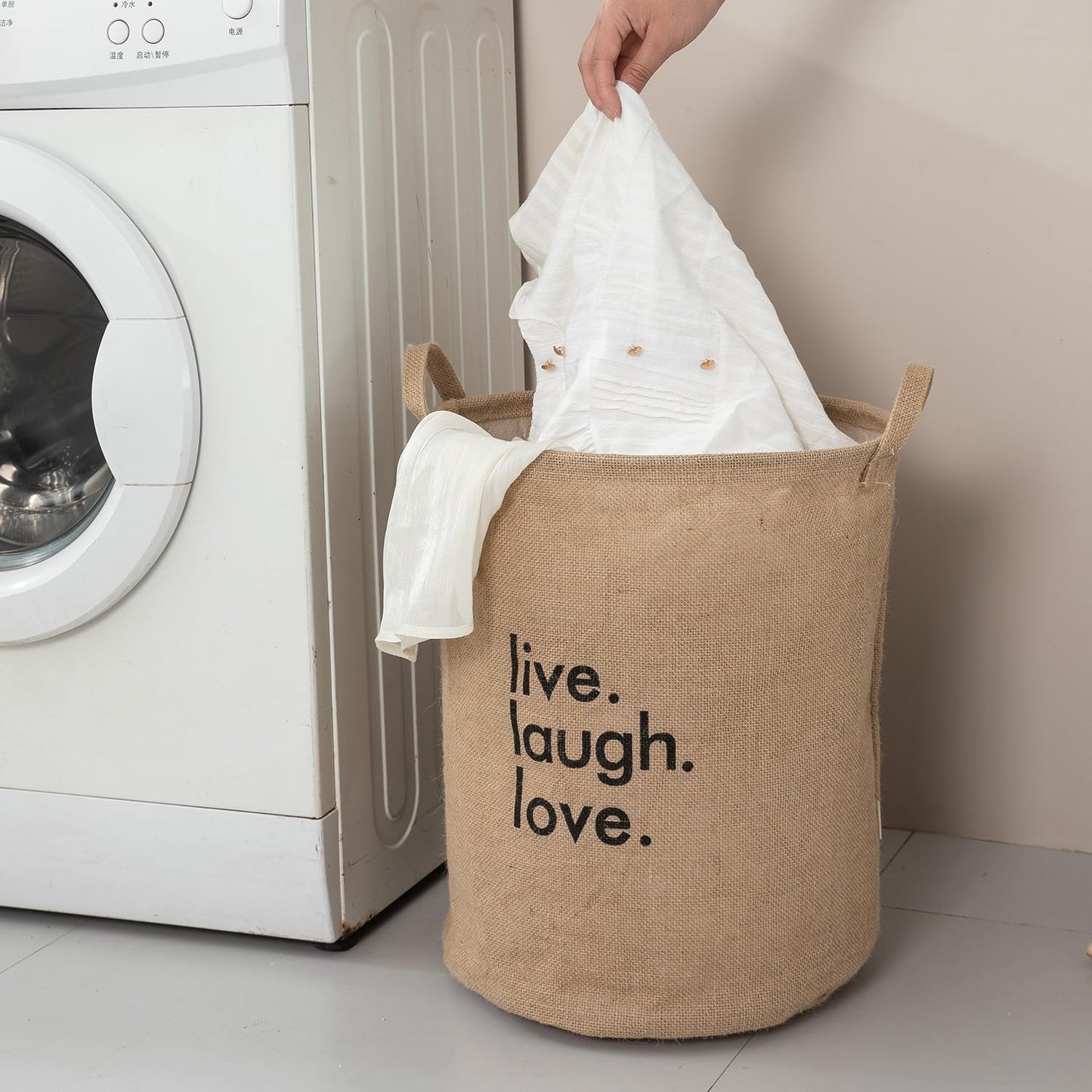 Folding Laundry Storage Basket - Large 51 Ltr, Beige