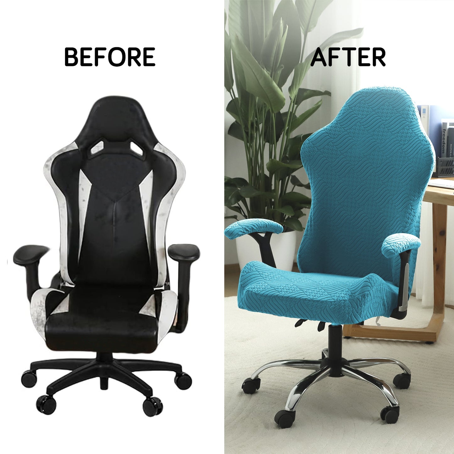 Gaming Chair Cover Elastic Jacquard Computer Rotating Chair Seat Covers Slipcover, Turquoise