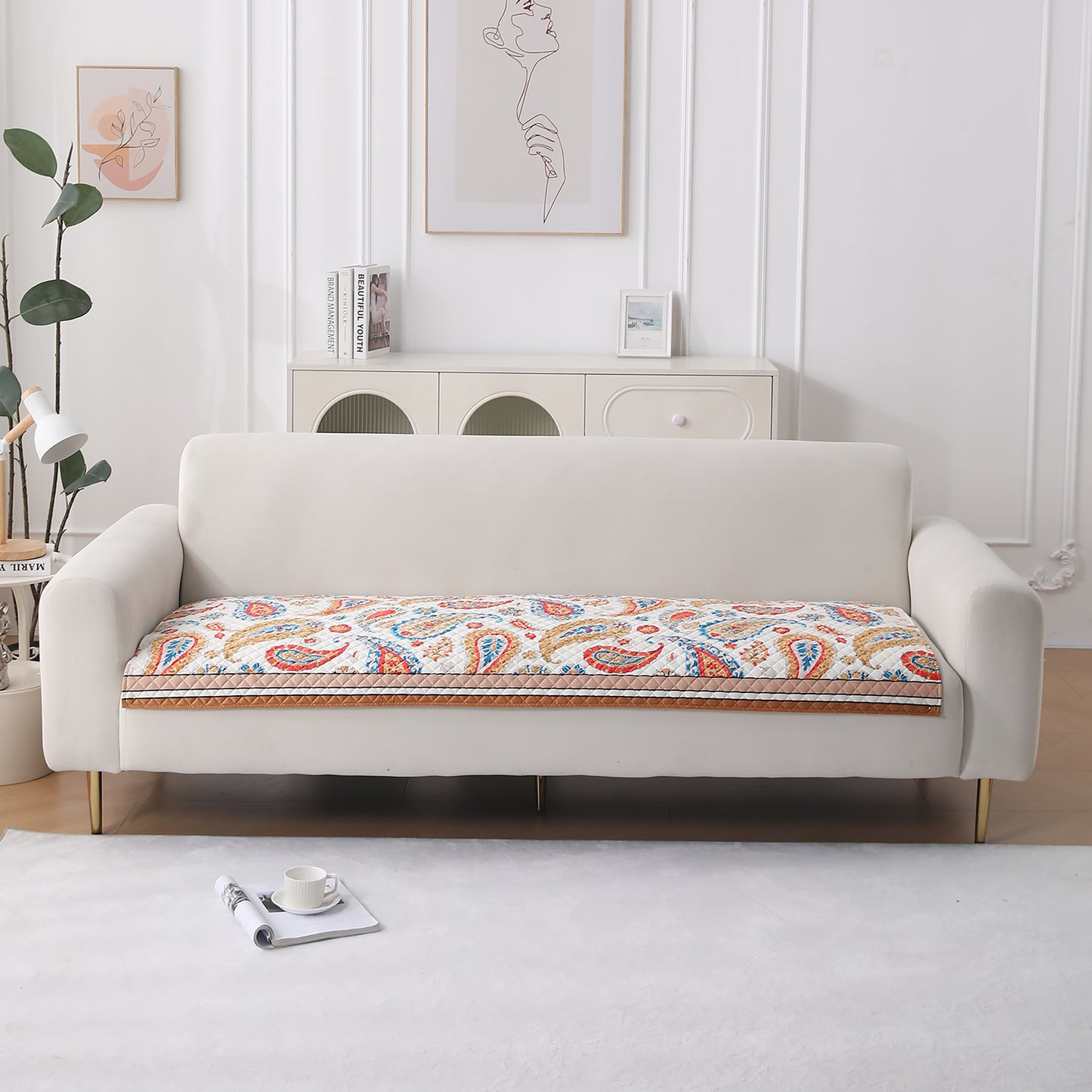 LiefNest Holland Velvet Sofa Cover Mat with Foam Filling - Paisley Multicolor