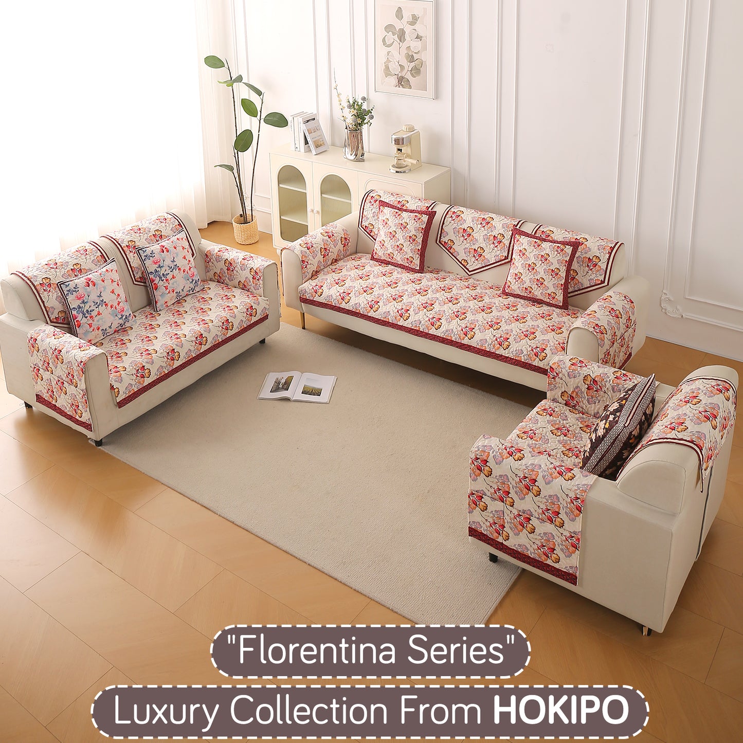 Florentina Series Printed Holland Velvet Sofa Mat - Autumn Cream