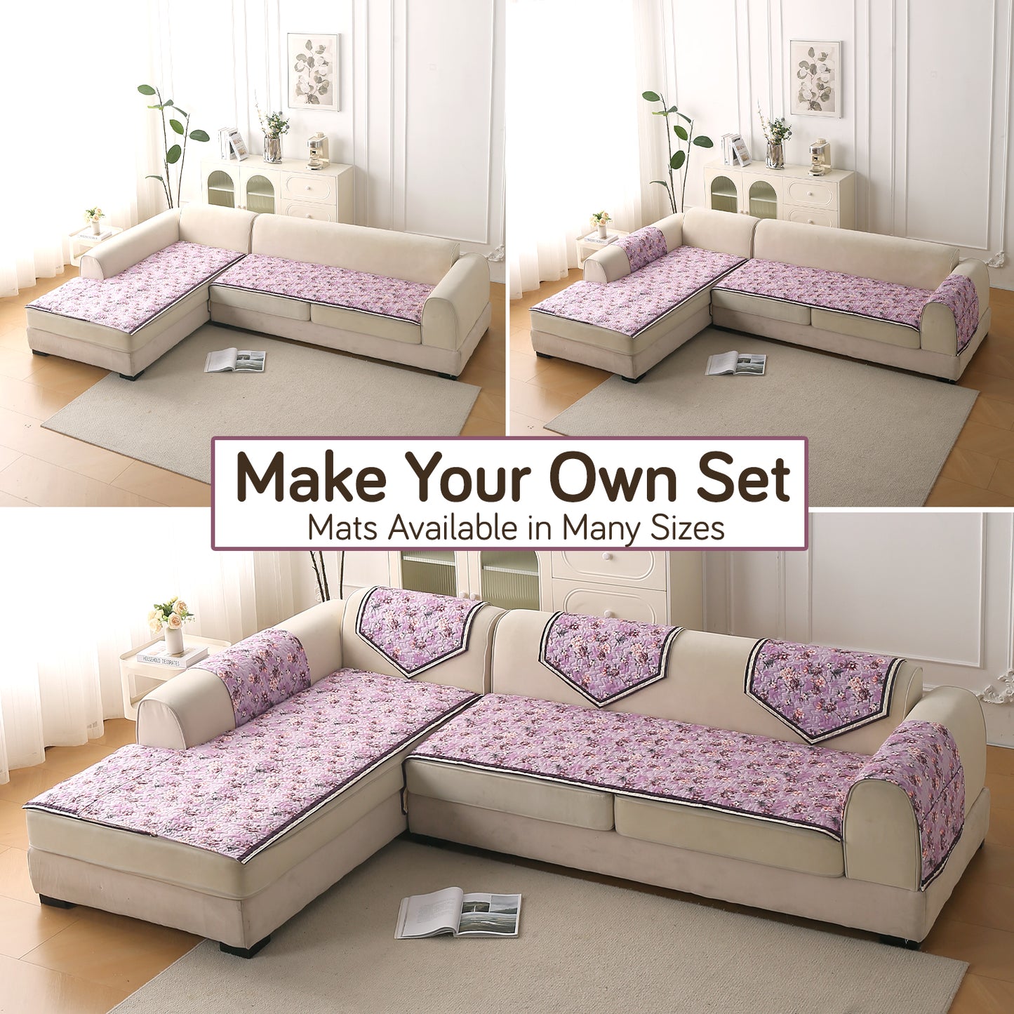 Florentina Series Premium Holland Velvet Sofa Cover Mat - Peony Lavender