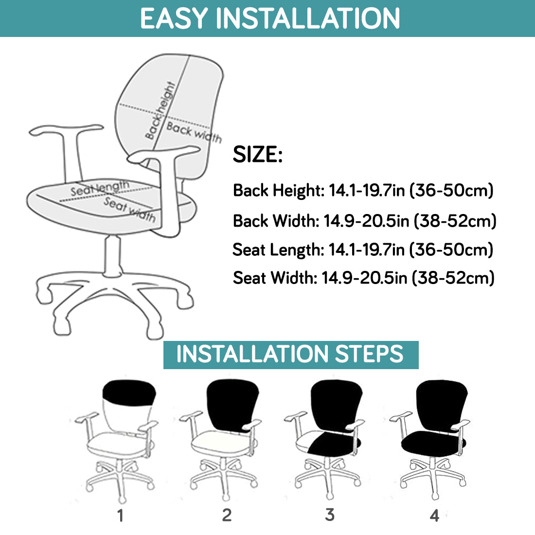 Office Chair Cover for Task Chair – 140 GSM Stretchable Fabric – Washable & Anti-Slip – Fits Small Office Chairs Without Headrest, Sky Blue
