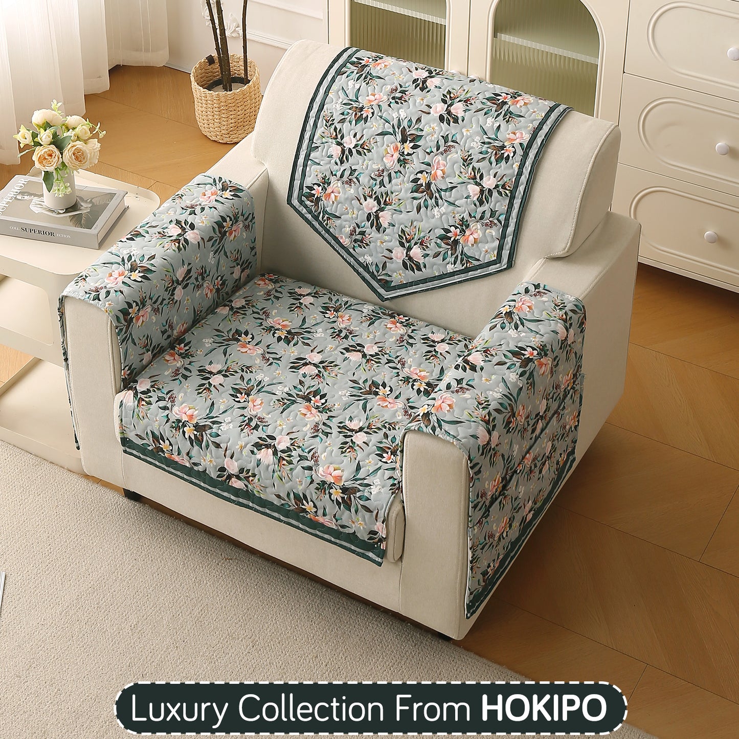 Florentina Series Printed Holland Velvet Sofa Mat - Magnolia Green