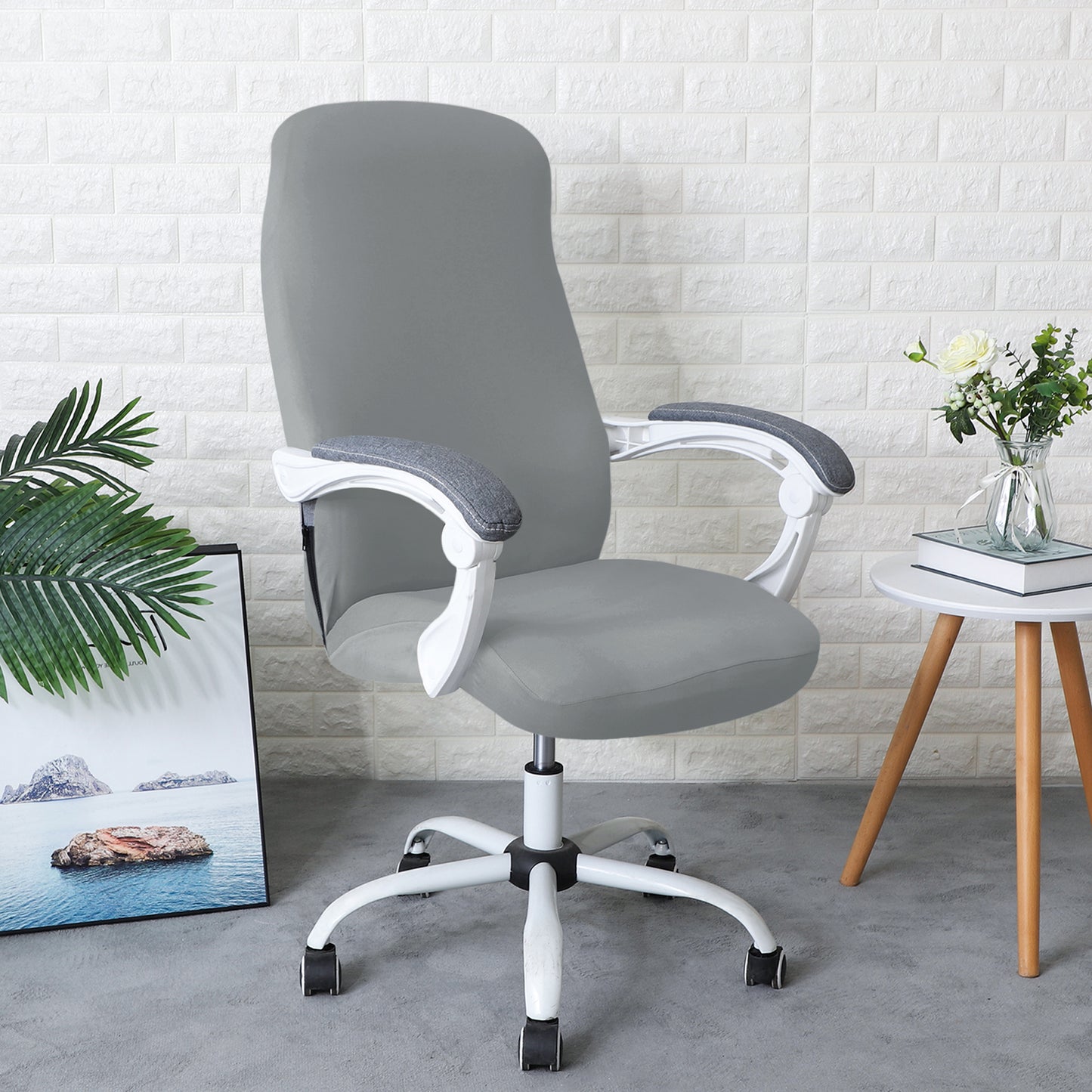Office Chair Cover for Desk Chair (Mid-Back) – 140 GSM Stretch Fabric – Washable, Durable & Anti-Slip – Fits Mid-Back Office Chairs, Smoke Grey
