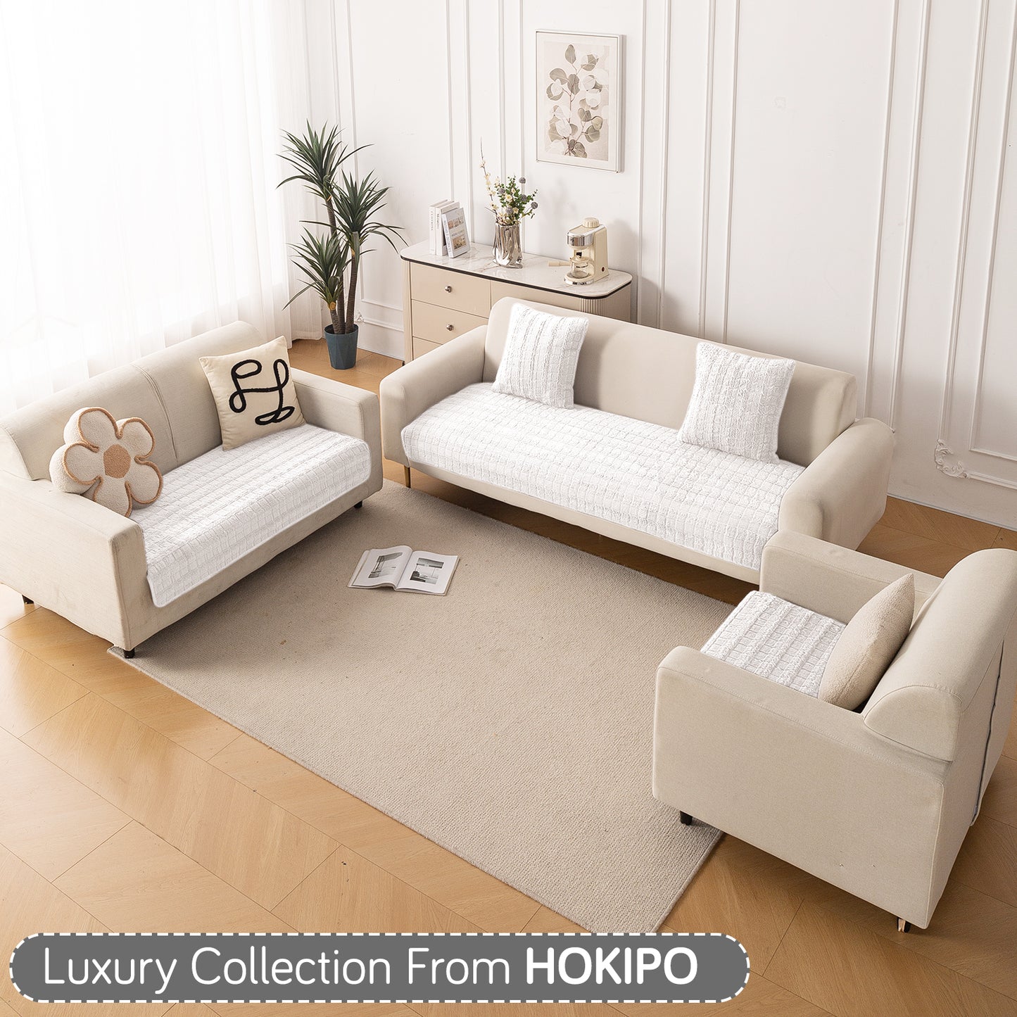 Premium Plush Anti Slip Sofa Mat for 1/2/3 Seater, White