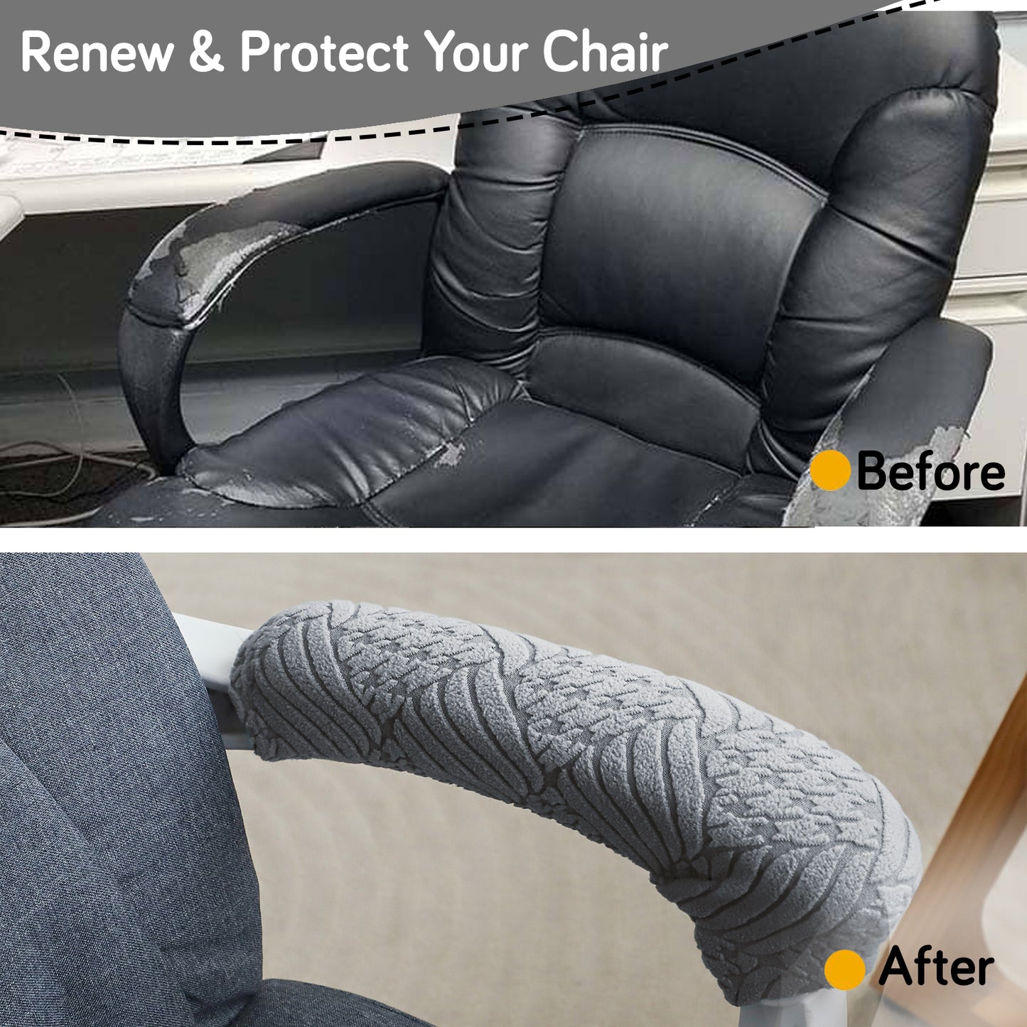 170gsm Jacquard Office Chair Arm Rest Cover (Zipper Style), 1 Pair, Light Grey