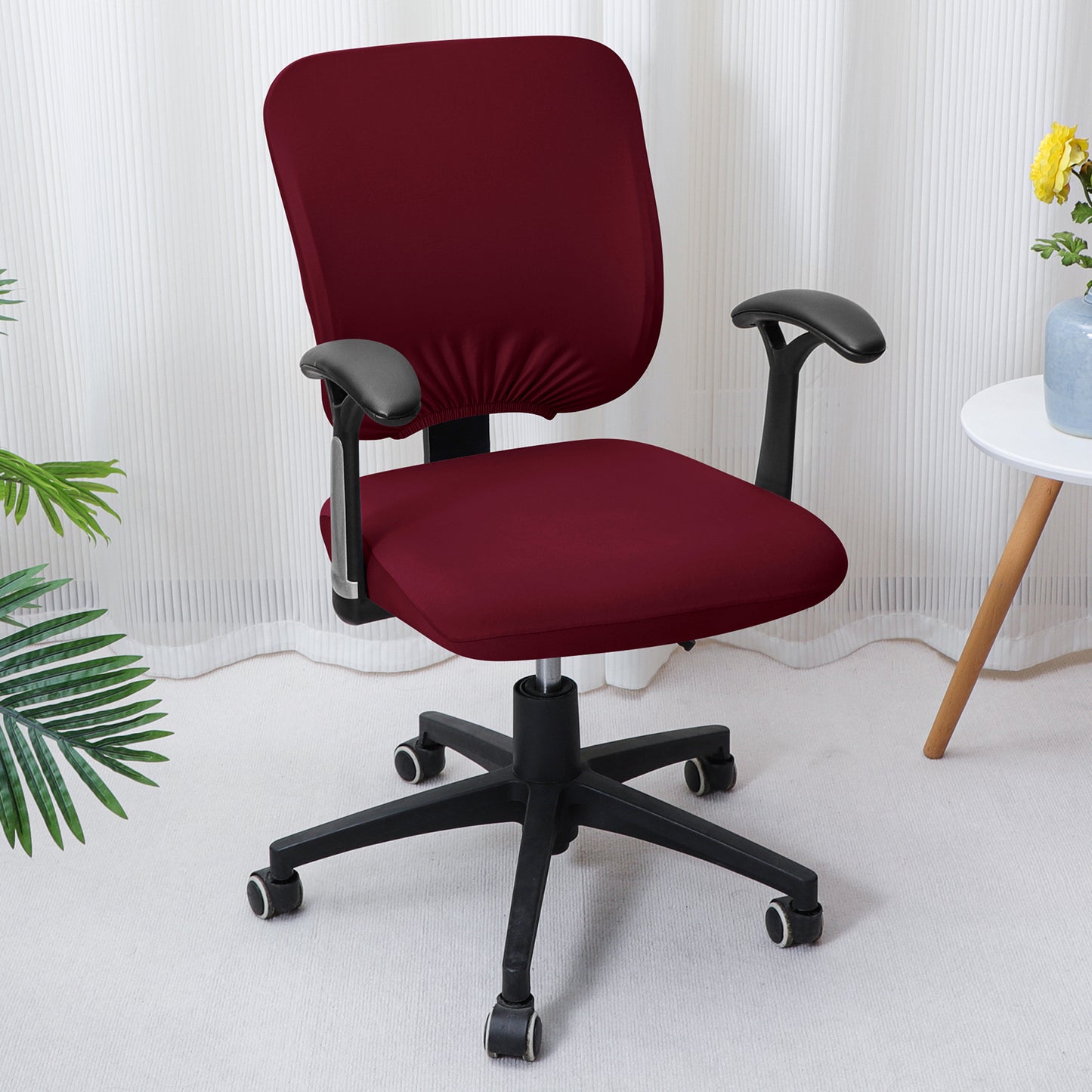 Office Chair Cover for Task Chair – 140 GSM Stretchable Fabric – Washable & Anti-Slip – Fits Small Office Chairs Without Headrest, Burgundy