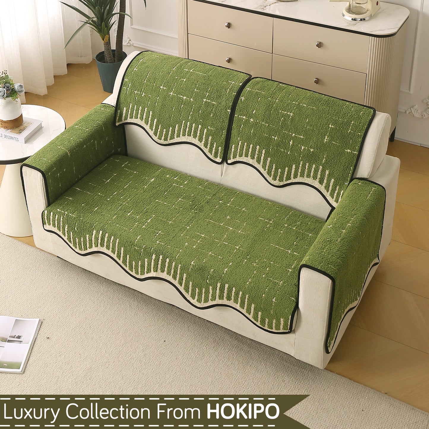 Premium Supple Soft Wavy with Curve Sofa Cover Mat, Green