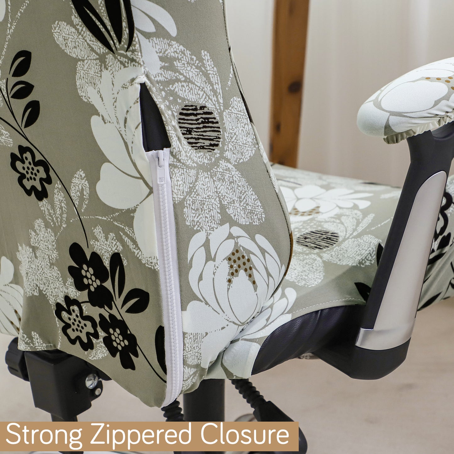 Printed Gaming Chair Seat Cover Elastic Computer Rotating Chair, Feather Brown Floral
