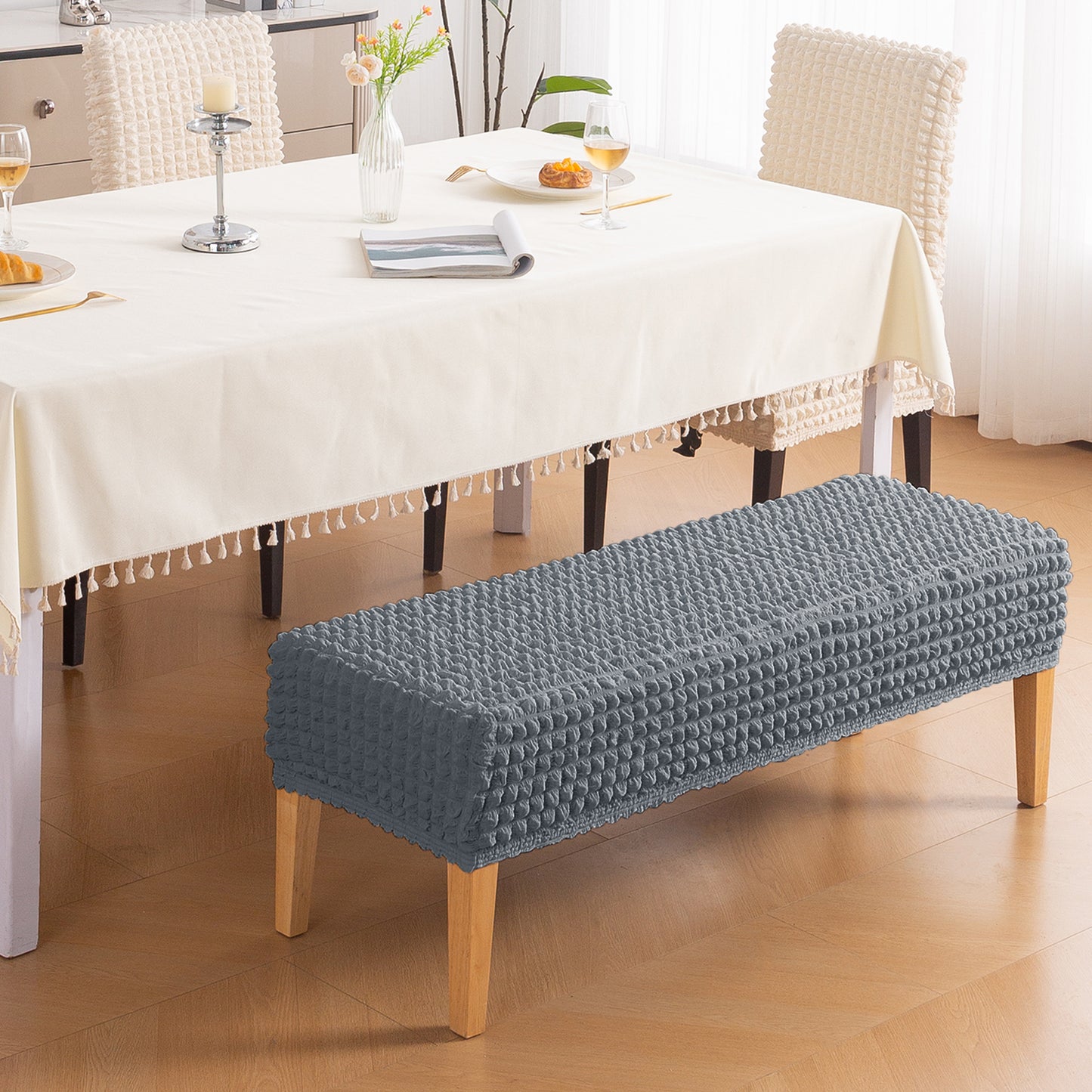 Aria Nova 280 GSM Stretchable Bubble Dining Bench Cover, Dark Grey