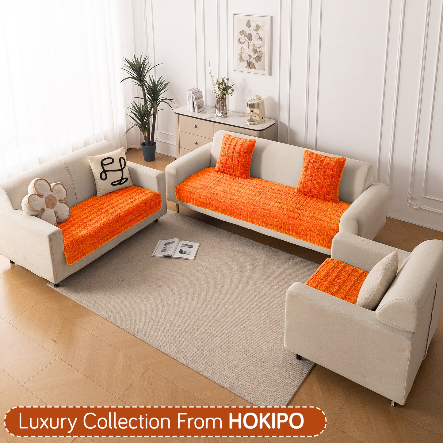Premium Plush Anti Slip Sofa Mat for 1/2/3 Seater, Orange
