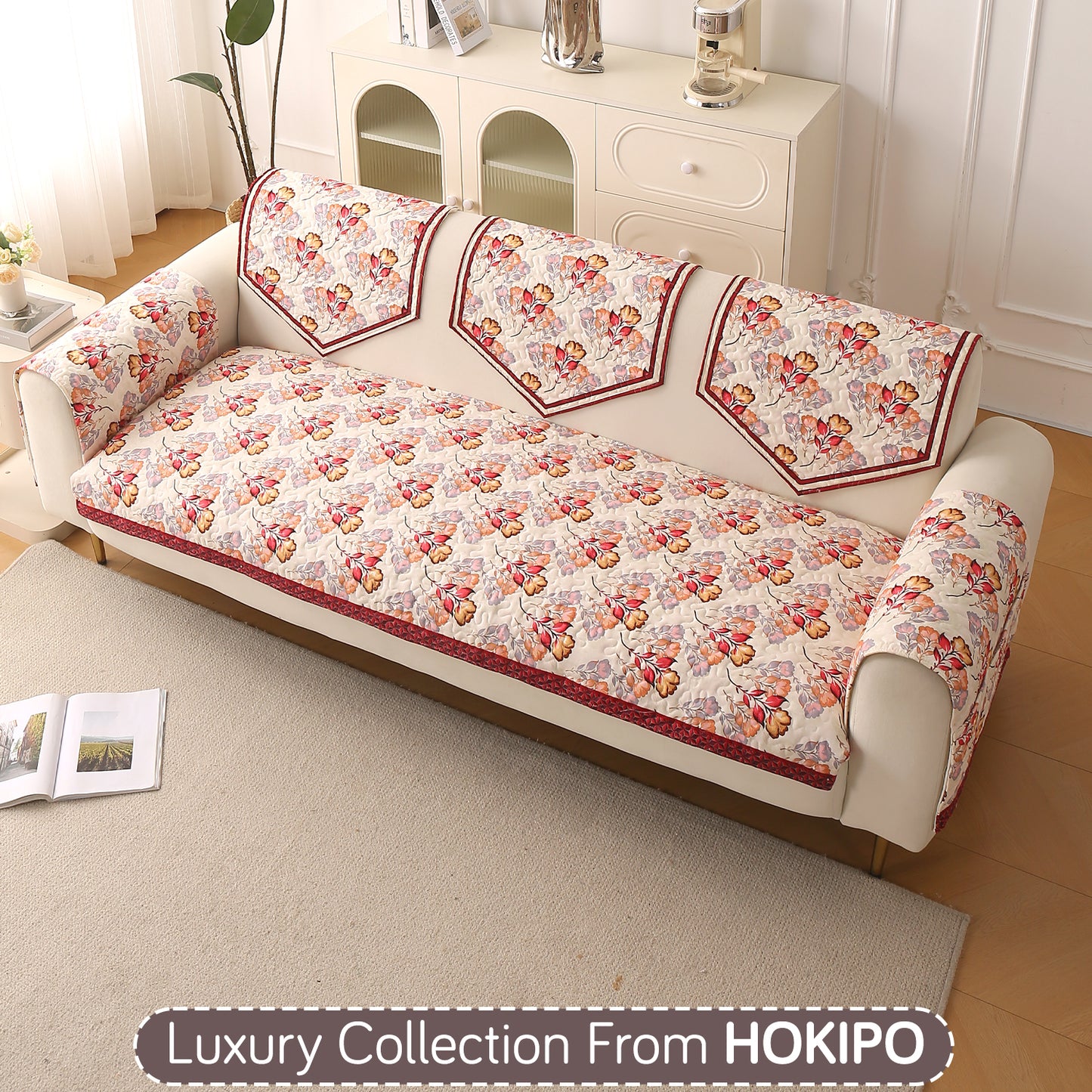 Florentina Series Printed Holland Velvet Sofa Mat - Autumn Cream