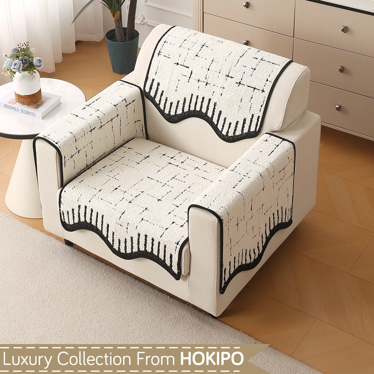 Premium Supple Soft Wavy with Curve Sofa Cover Mat, Off-White
