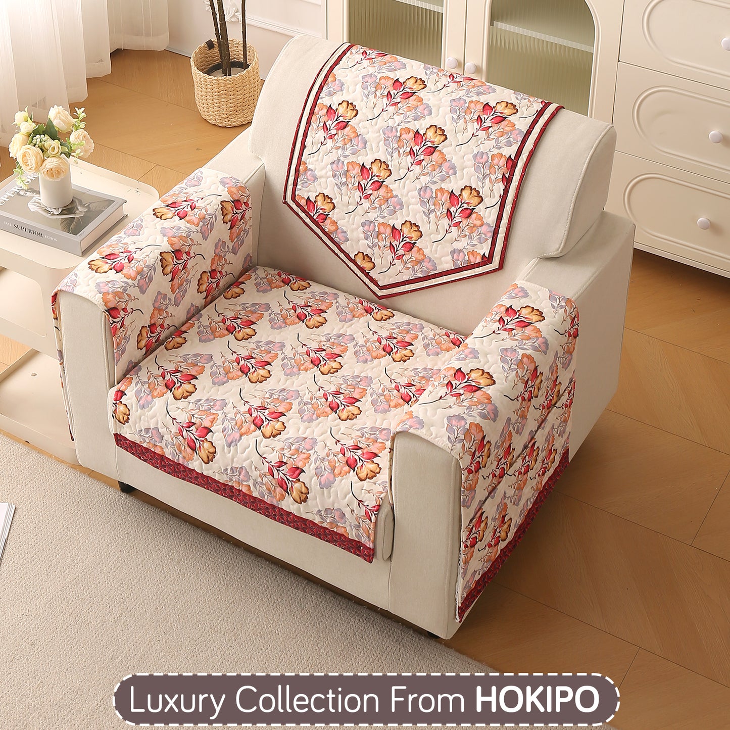Florentina Series Printed Holland Velvet Sofa Mat - Autumn Cream