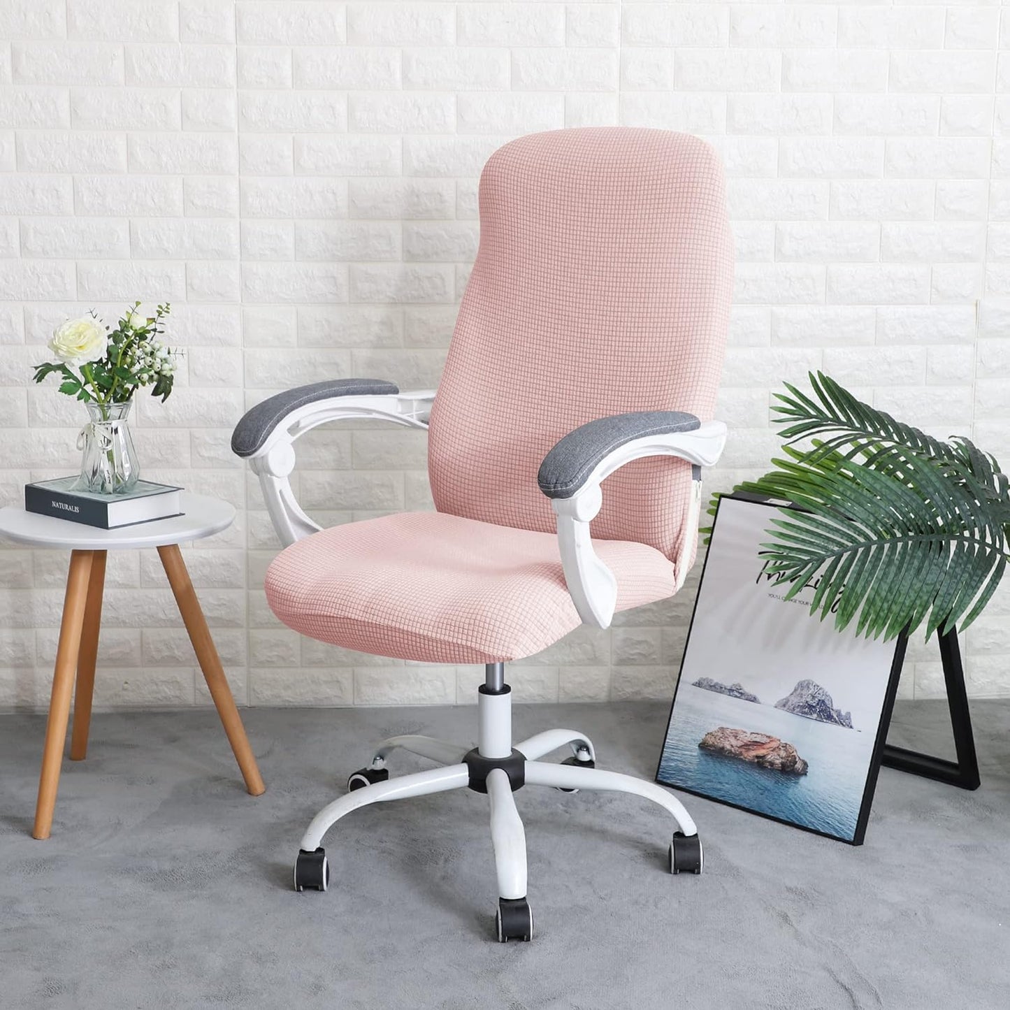 Water Repellent Office Chair Cover for Desk Chair (Mid-Back) – 210 GSM Stretch Jacquard – Washable, Durable & Anti-Slip – Fits Mid-Back Office Chairs, Pink