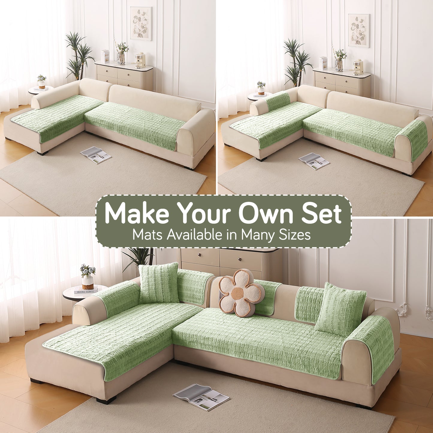 Premium Plush Anti Slip Sofa Cover Mat, Pastel Green