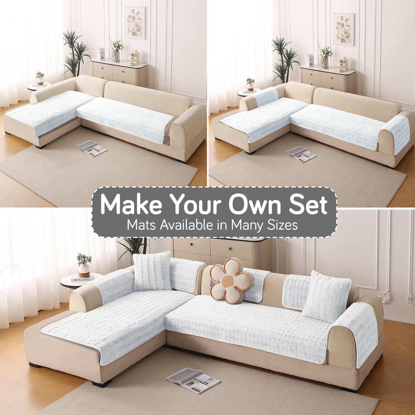 Premium Plush Anti Slip Sofa Cover Mat, White