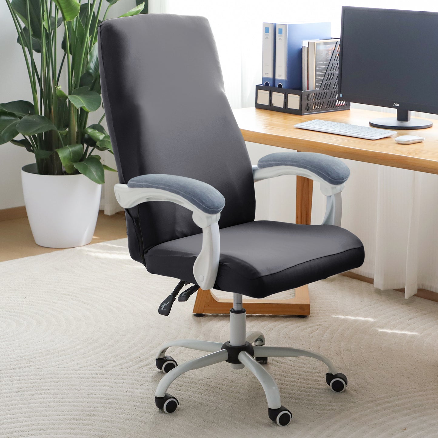 Office Chair Cover for Executive Chair (High-Back) – 140 GSM Stretch Fabric – Washable, Durable & Anti-Slip – Fits High-Back Office Chairs, Grey