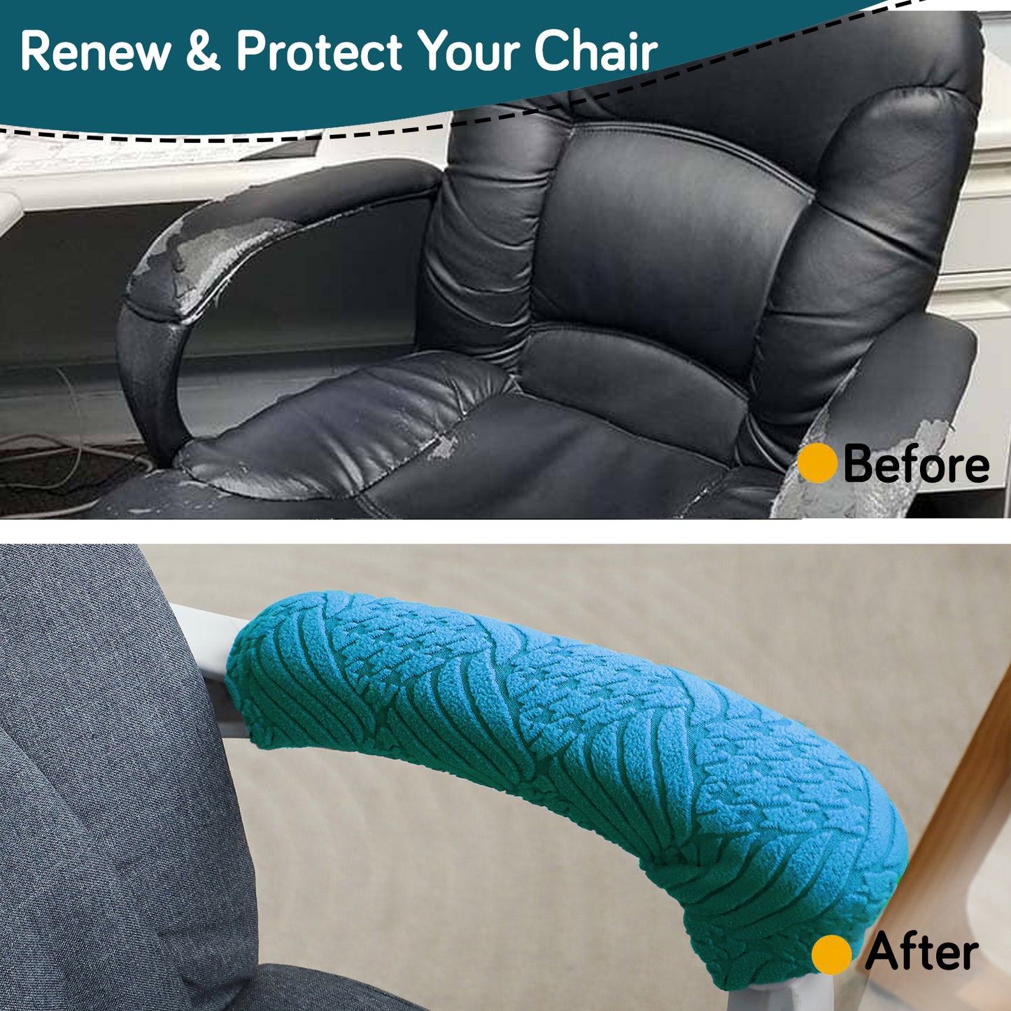 170gsm Jacquard Office Chair Arm Rest Cover (Zipper Style), 1 Pair, Turquoise
