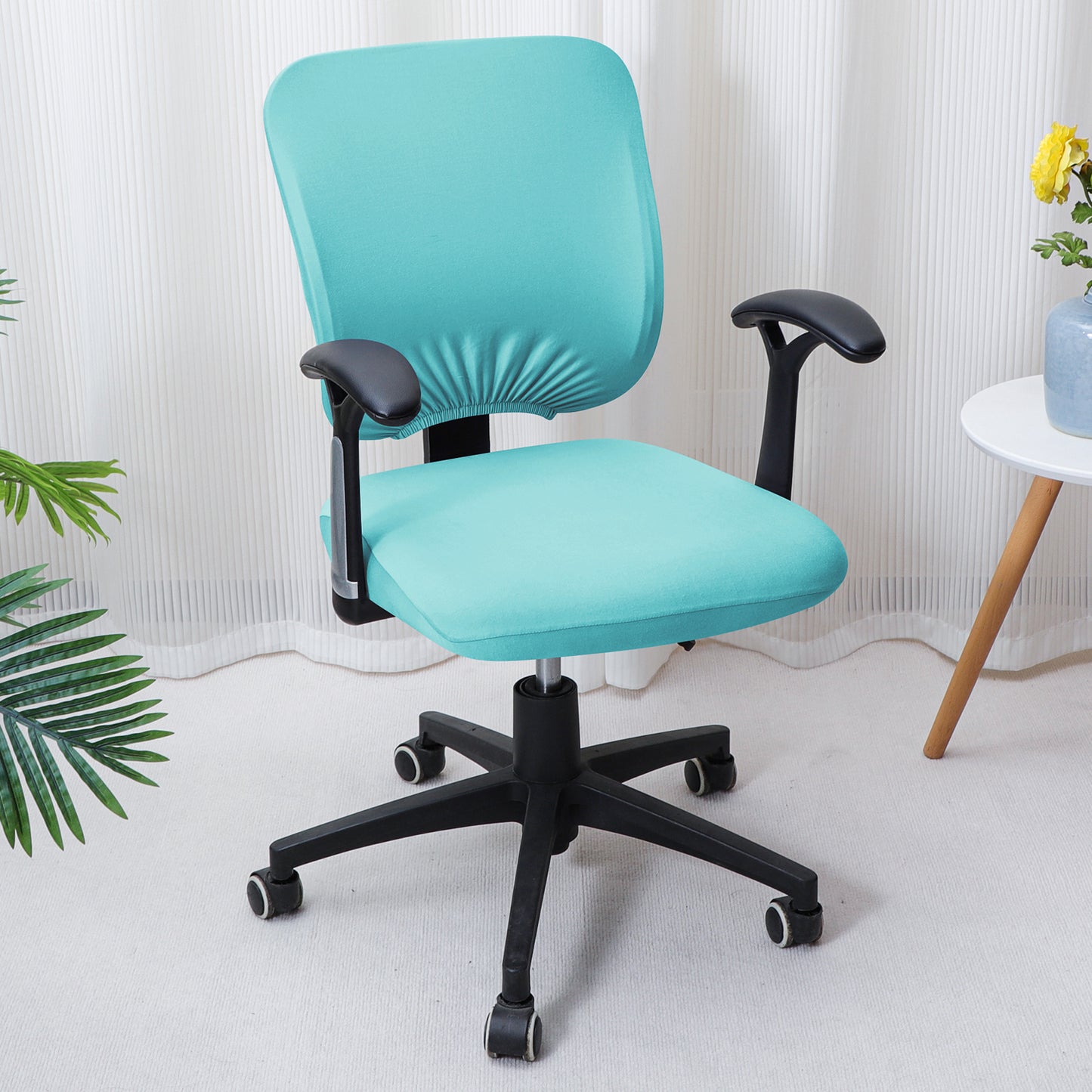 Office Chair Cover for Task Chair – 140 GSM Stretchable Fabric – Washable & Anti-Slip – Fits Small Office Chairs Without Headrest, Sky Blue