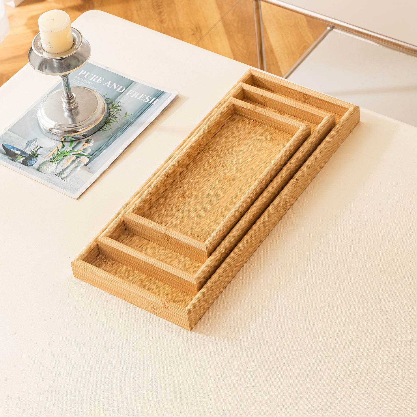 Wooden Serving Tray MDF Rectangular Eco-Friendly Trays Set of 3 – Small, Medium, Large