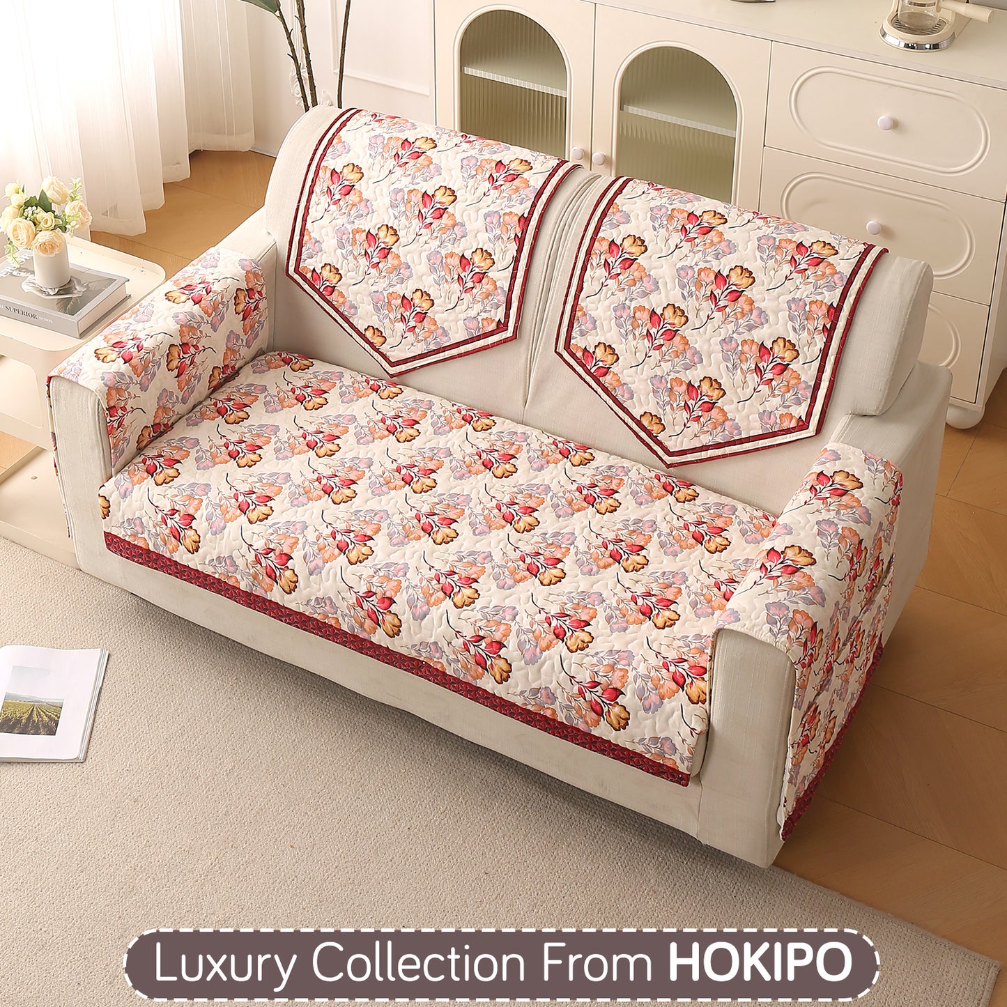 Florentina Series Printed Holland Velvet Sofa Mat - Autumn Cream