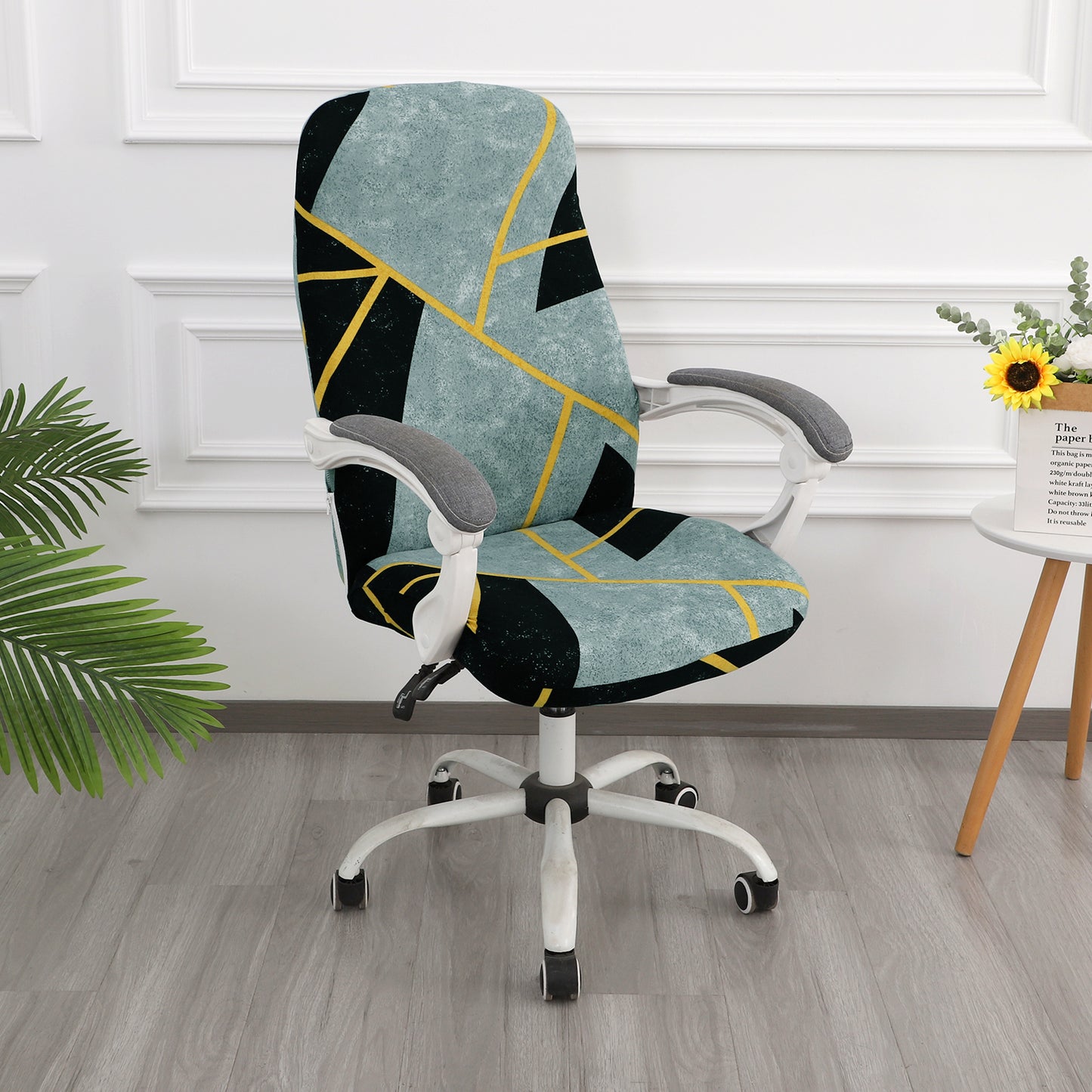 Printed Office Chair Cover for Desk Chair (Mid-Back) – 140 GSM Stretch Fabric – Washable & Anti-Slip – Fits Mid-Back Office Chairs, Multicolor Abstract Geometry - Medium
