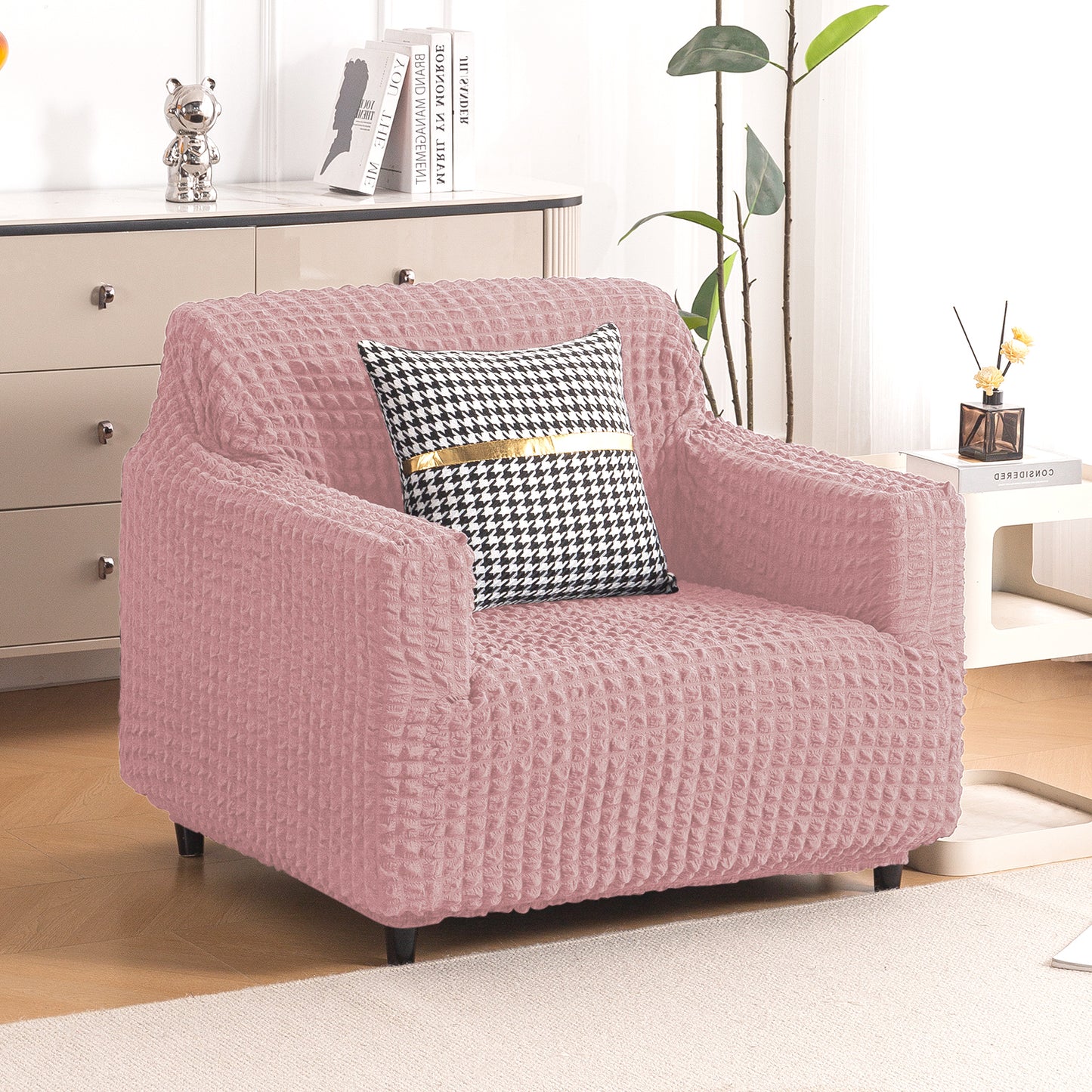 Aria Nova Elastic 280 GSM Stretchable Bubble Sofa Cover, Tea Rose Pink
