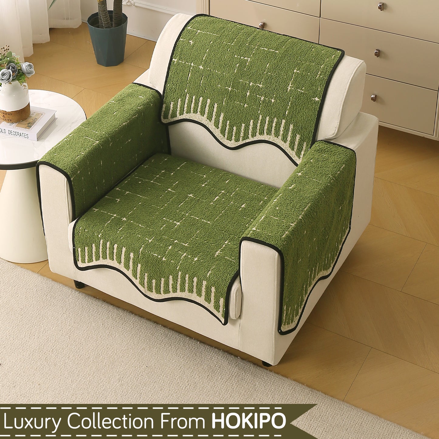 Premium Supple Soft Wavy with Curve Sofa Cover Mat, Green