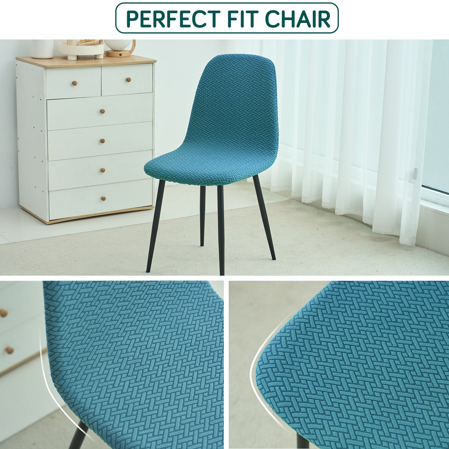 Premium Jacquard Fully Covered Cover for Mid Century Modern Dining Chair, Turquoise