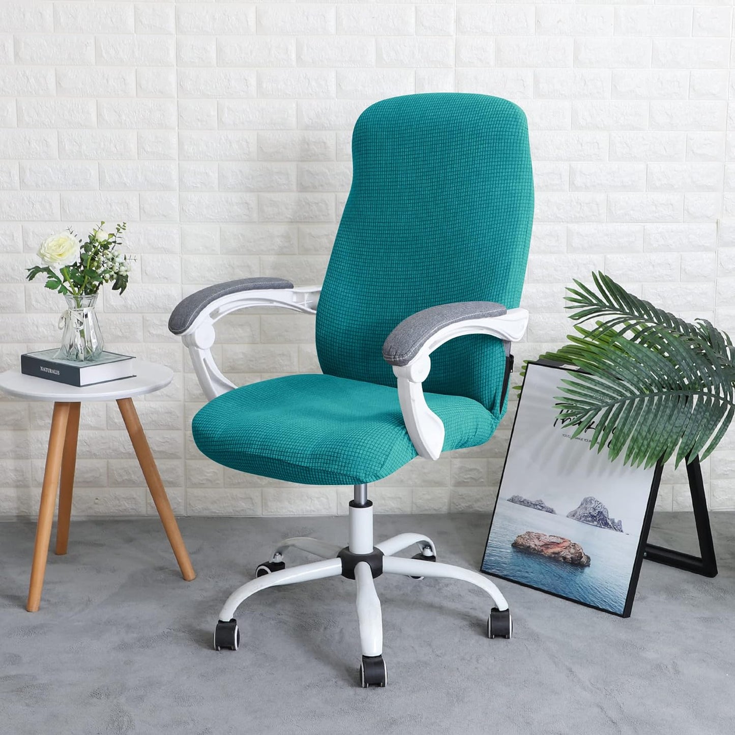 Water Repellent Office Chair Cover for Desk Chair (Mid-Back) – 210 GSM Stretch Jacquard – Washable, Durable & Anti-Slip – Fits Mid-Back Office Chairs, Teal