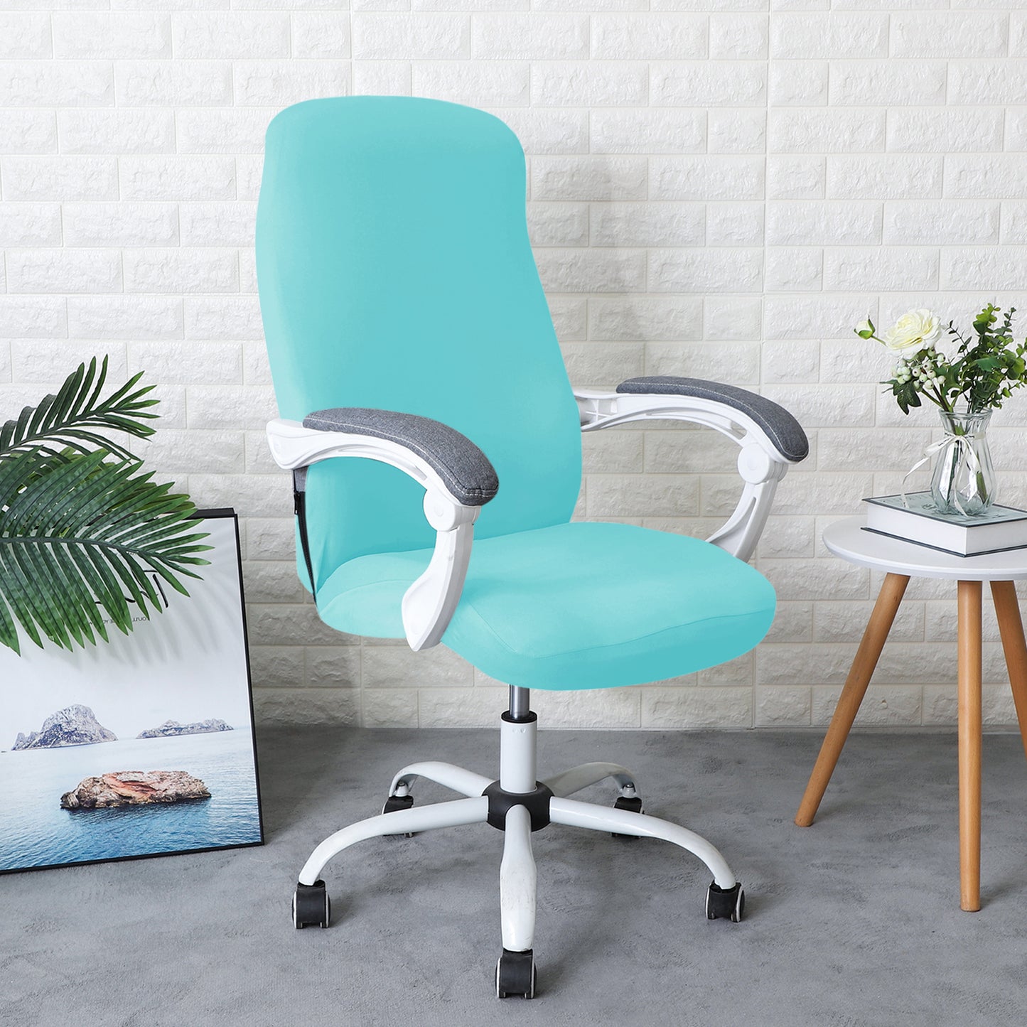 Office Chair Cover for Desk Chair (Mid-Back) – 140 GSM Stretch Fabric – Washable, Durable & Anti-Slip – Fits Mid-Back Office Chairs, Sky Blue