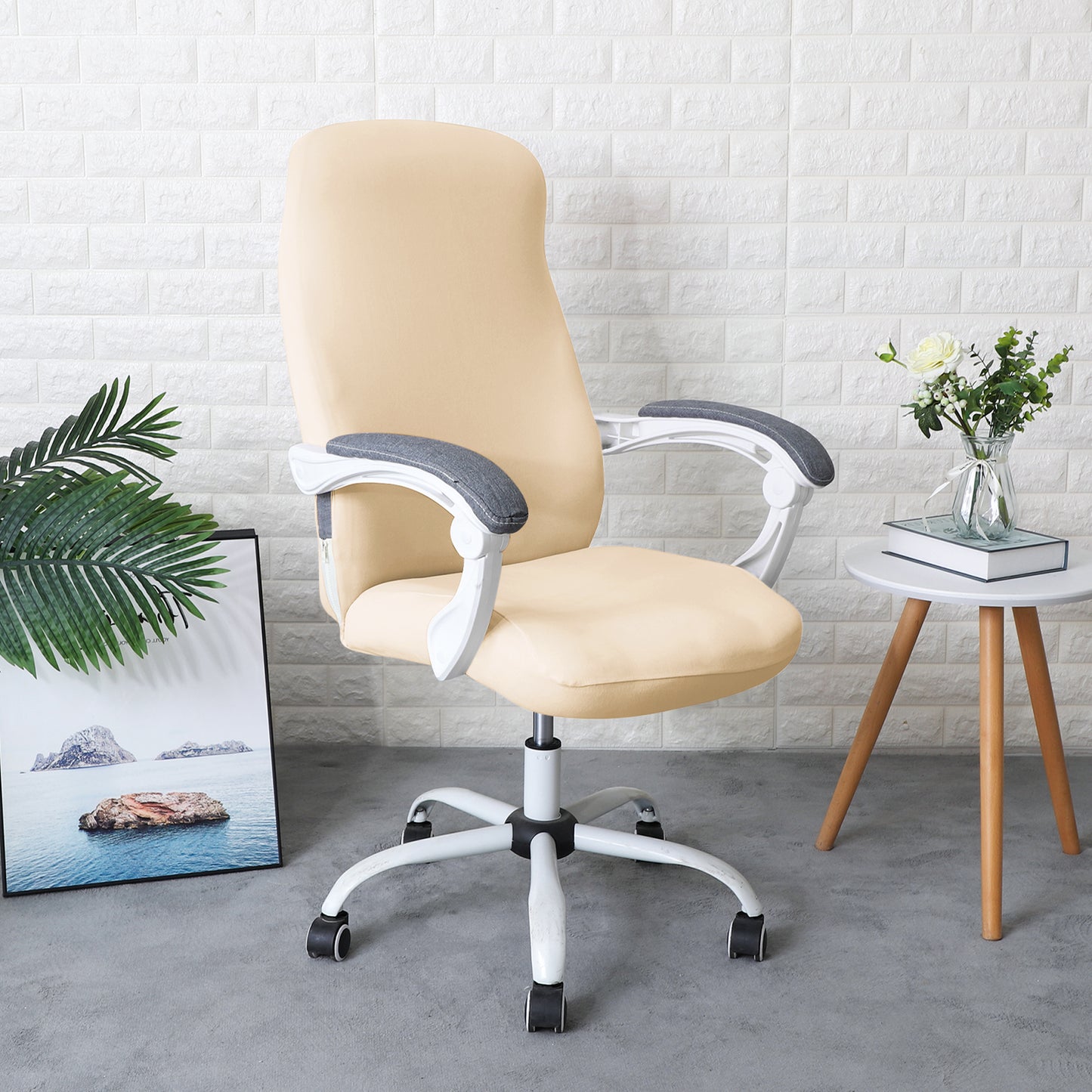 Office Chair Cover for Desk Chair (Mid-Back) – 140 GSM Stretch Fabric – Washable, Durable & Anti-Slip – Fits Mid-Back Office Chairs, Beige