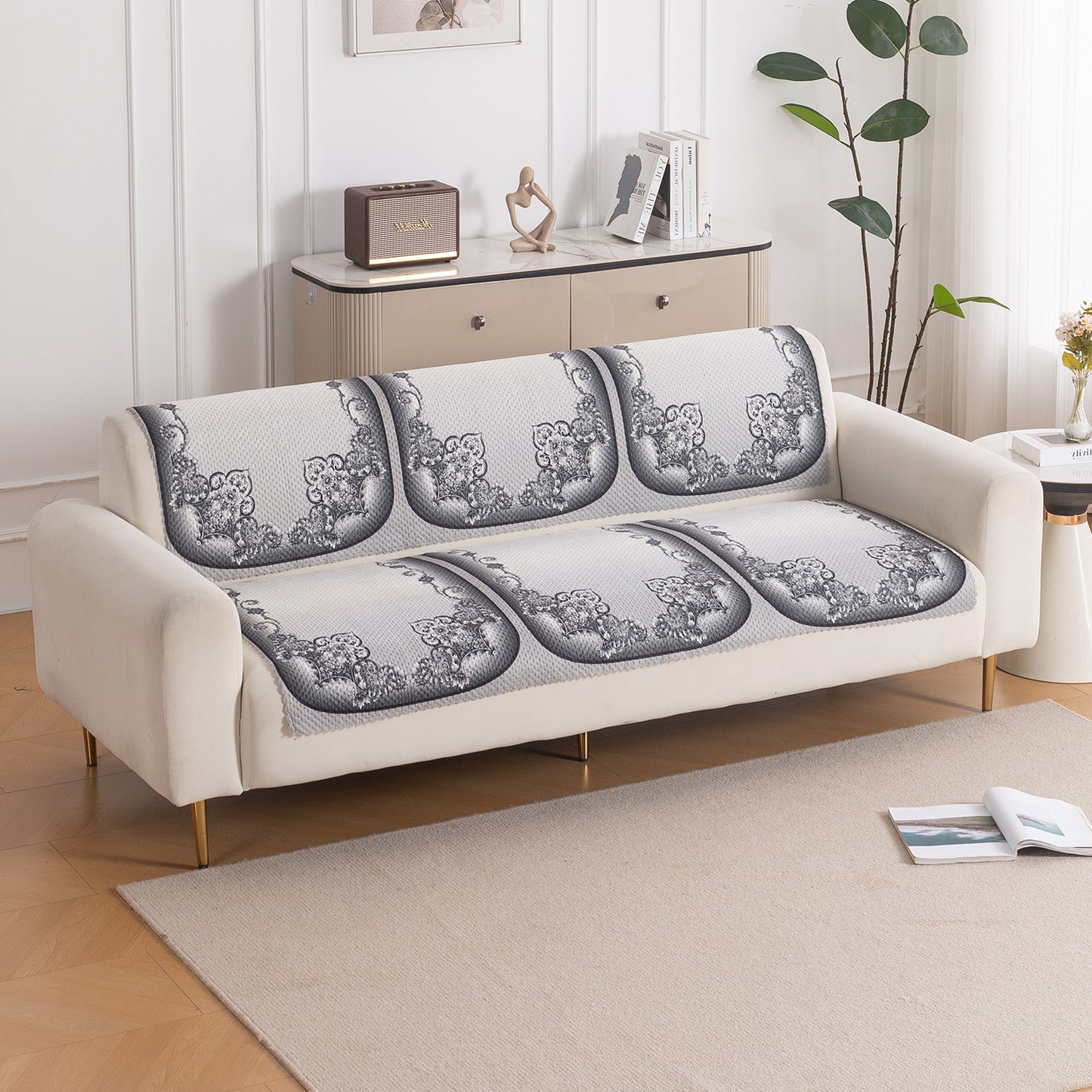 HeavenHue Fleece Soft Touch Quilted Sofa Cover Set Washable Sofa Panel for Seat & Back - Twilight Lace