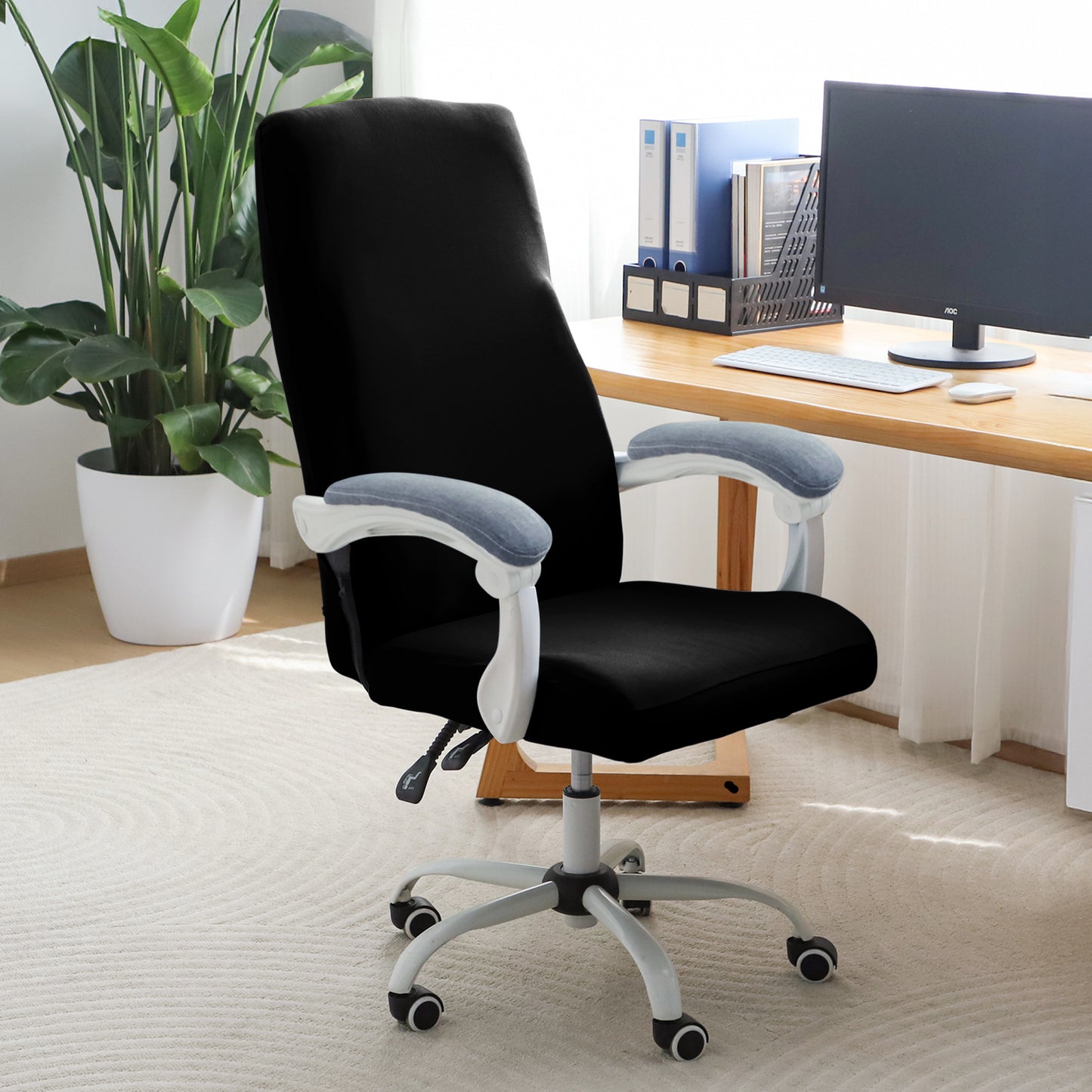 Office Chair Cover for Executive Chair (High-Back) – 140 GSM Stretchable Fabric – Washable & Anti-Slip – Fits Big & Tall Office Chairs, Black
