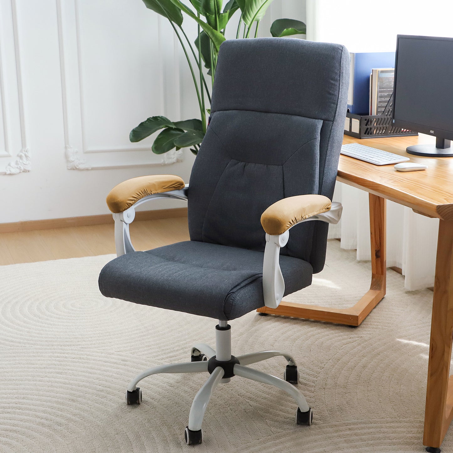 140gsm Armrest Covers for Office Chair (Elastic Style), 1 Pair, Camel