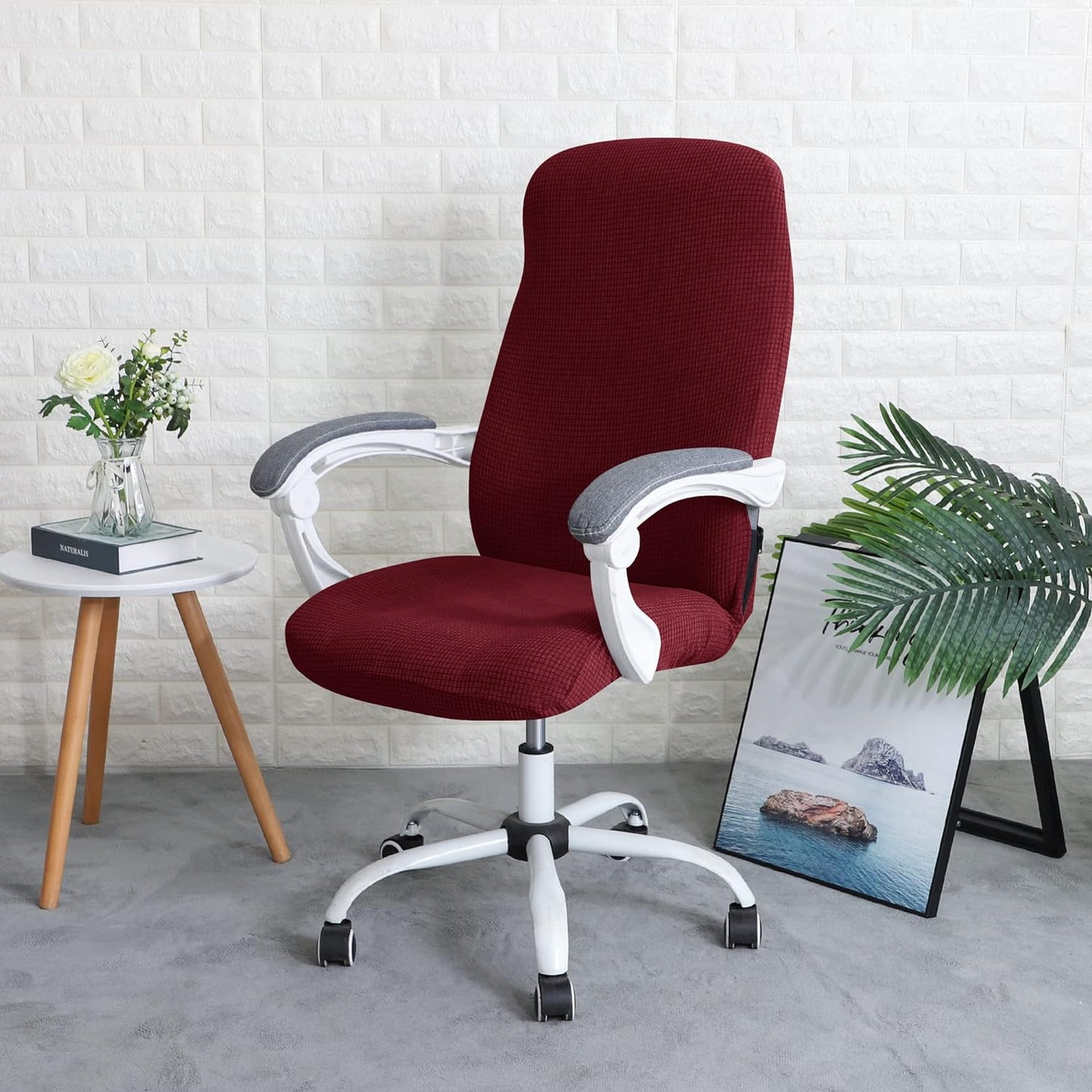 Water Repellent Office Chair Cover for Desk Chair (Mid-Back) – 210 GSM Stretch Jacquard – Washable, Durable & Anti-Slip – Fits Mid-Back Office Chairs, Burgundy
