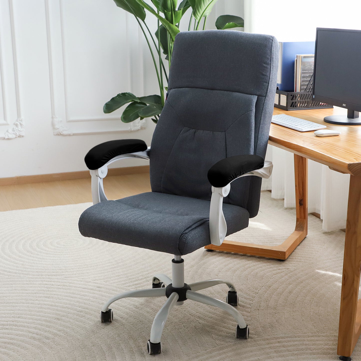 140gsm Armrest Covers for Office Chair (Elastic Style), 1 Pair, Black