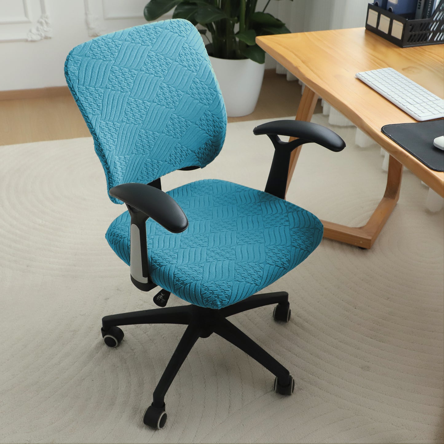 Office Chair Cover for Task Chair – 170 GSM Stretchable Jacquard – Washable & Anti-Slip – Fits Small Office Chairs Without Headrest, Turquoise