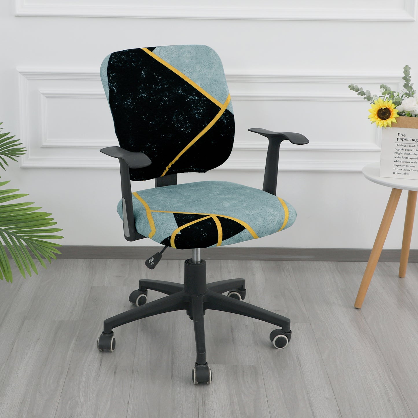 Printed Office Chair Cover for Task Chair – 140 GSM Stretchable Fabric – Washable & Anti-Slip – Fits Small Office Chairs Without Headrest, Multicolor Abstract Geometry