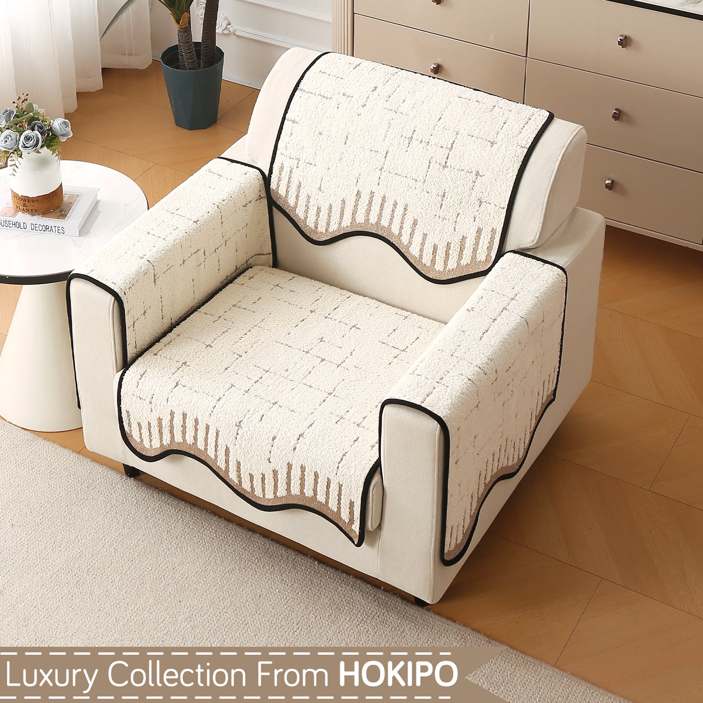 Premium Supple Soft Wavy with Curve Sofa Cover Mat, Cream Brown