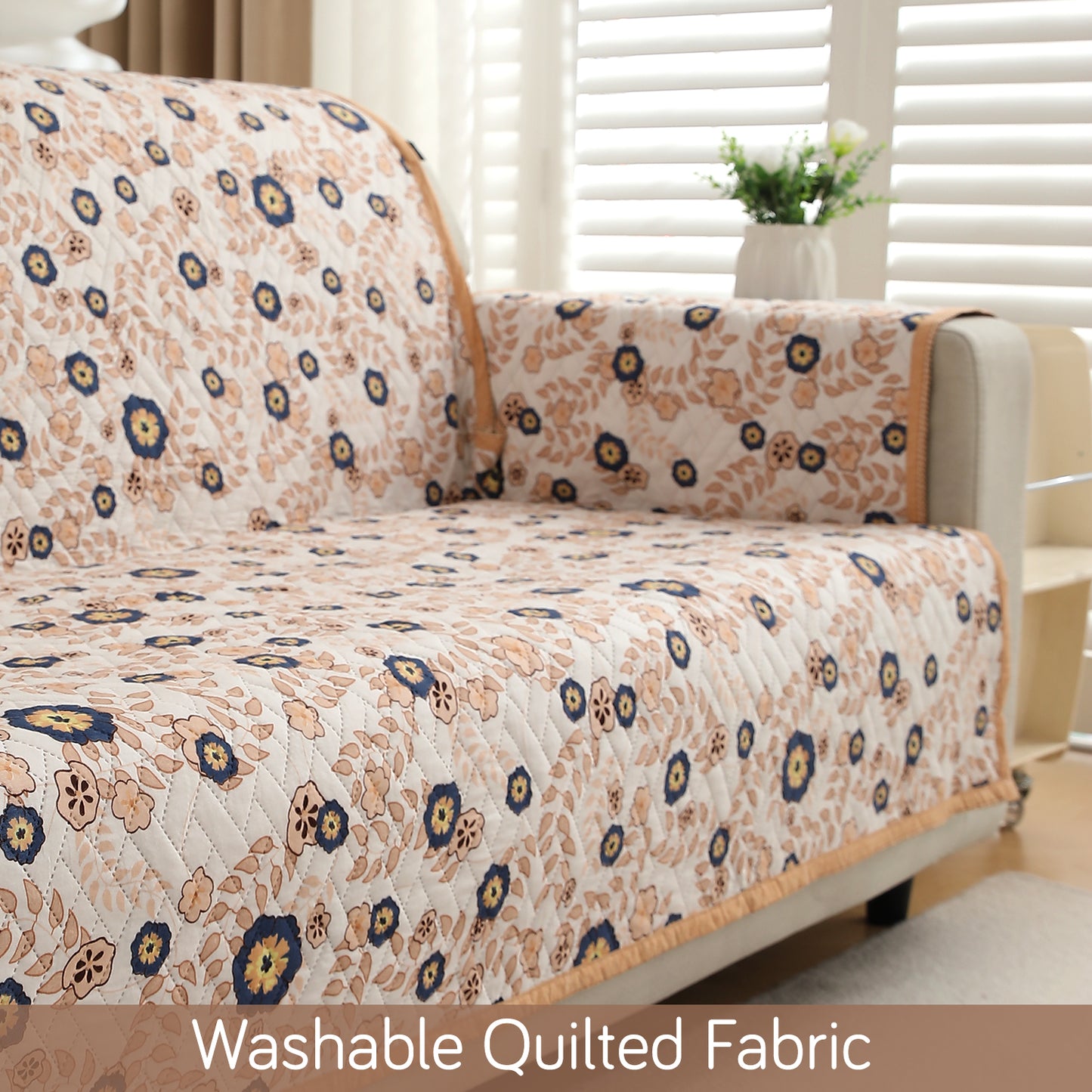 Washable quilted fabric sofa cover