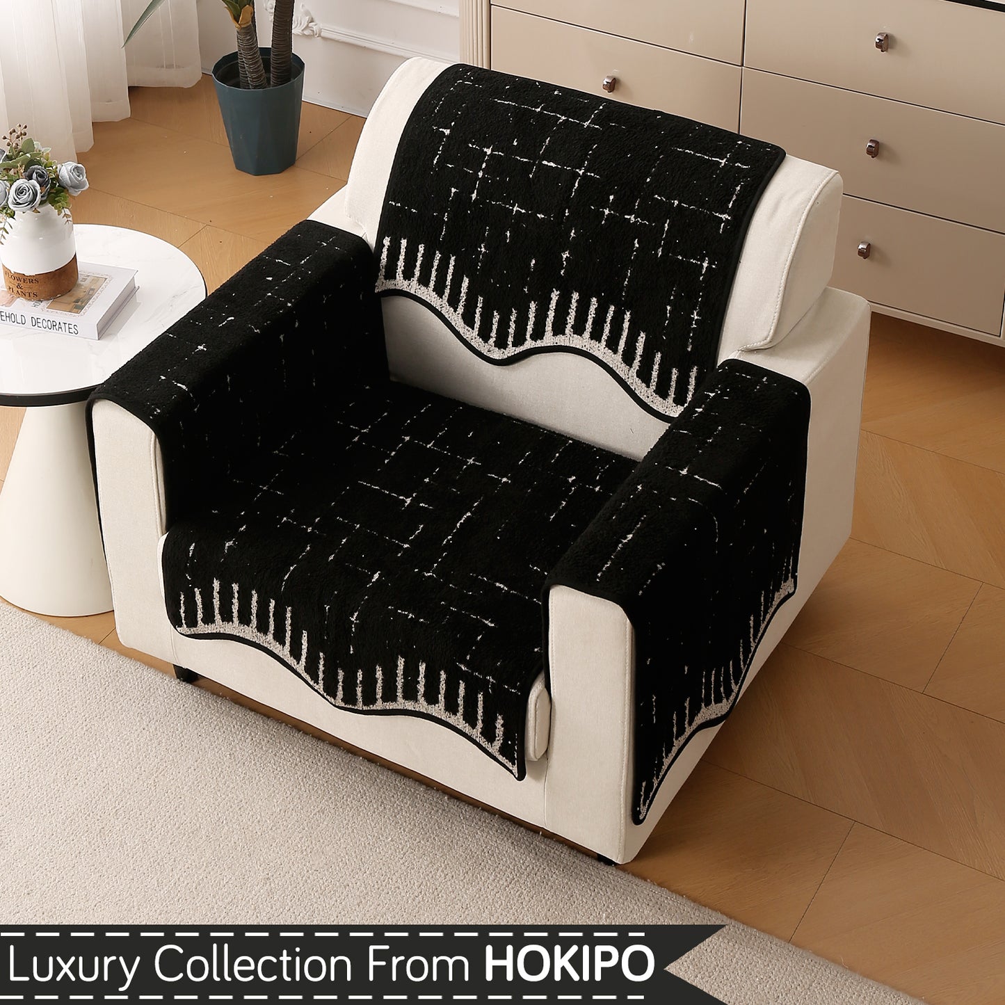 Premium Supple Soft Wavy with Curve Sofa Cover Mat, Black
